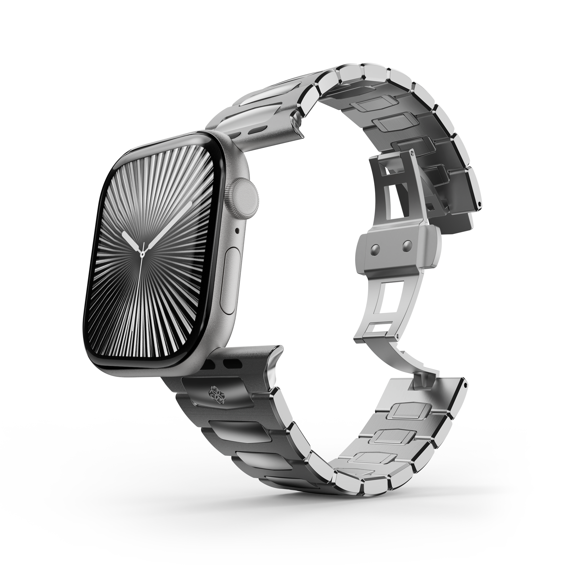 Apple Watch Band - ROYAL II Silver Stainless Steel Replacement Strap for Apple Watch Series 9/8/7/6/SE - Perfect for Workouts, Office & Everyday Wear