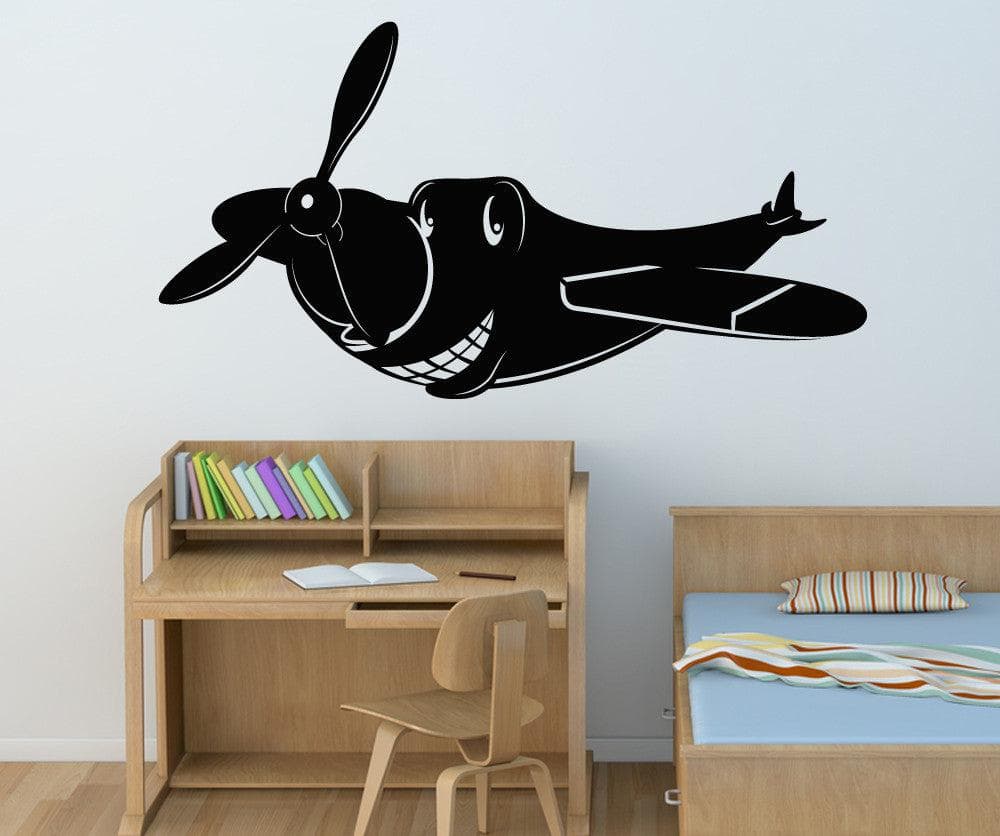 Happy Plane Vinyl Wall Decal Sticker - Removable Home Decor for Kids Room, Nursery, Playroom - #OS_MB313
