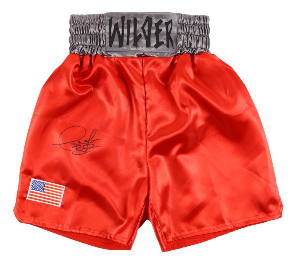 Deontay Wilder Autographed Red Custom Boxing Shorts - Authentic Signed Collectible for Boxing Fans & Memorabilia Enthusiasts - Perfect for Display, Gifts, and Sports Collections