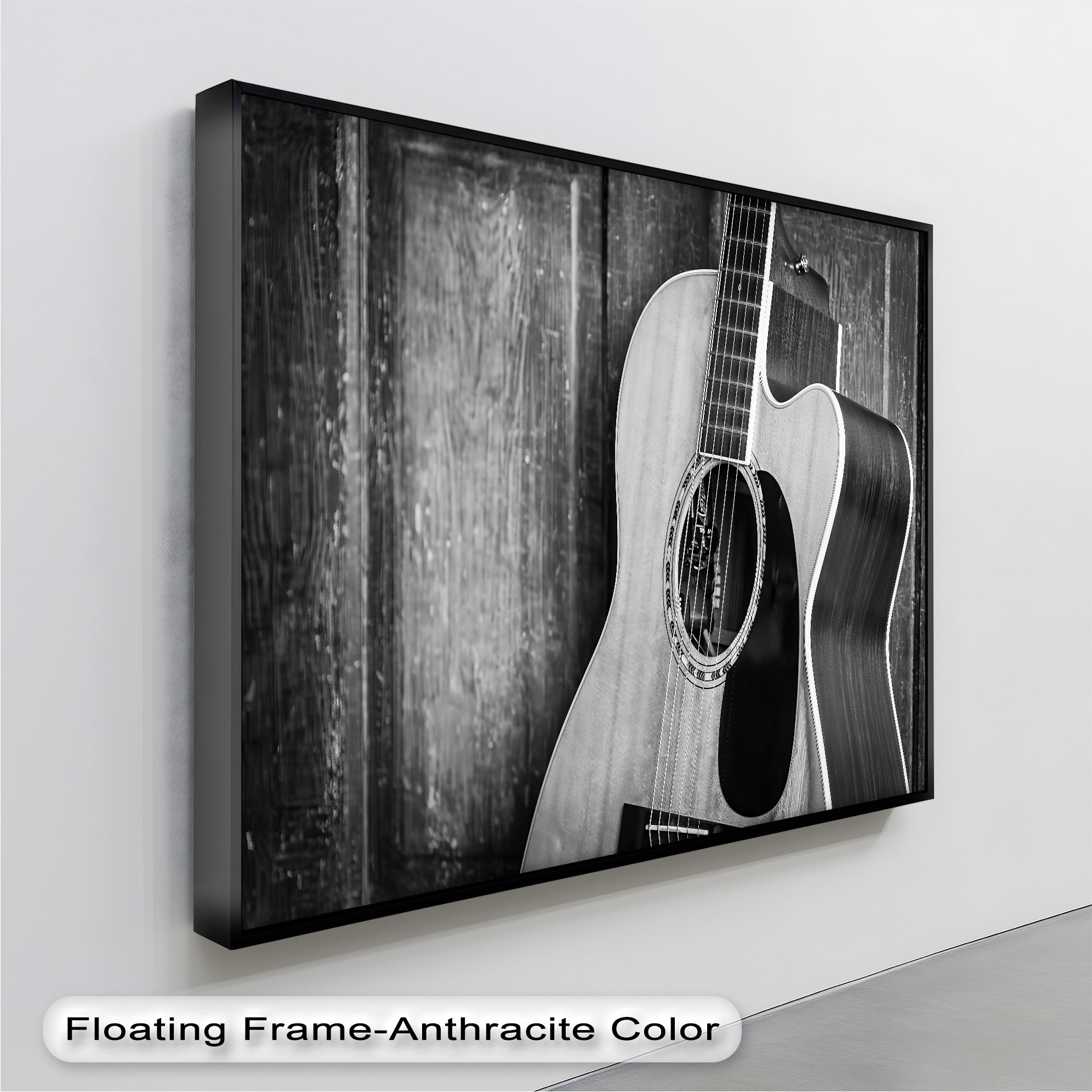 Acoustic Soul - Black and White Guitar Music Canvas Wall Art Print for Home & Office Decor - Perfect for Living Room, Bedroom, Studio