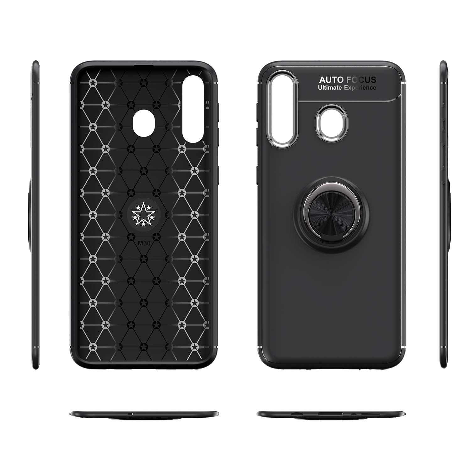 Samsung Galaxy A30 / A20 Case with Rotatable Metal Ring Kickstand & Magnetic Car Mount - Shockproof Ultra-Slim Protective Phone Cover (Blue & Black) - Perfect for Work, Travel & Daily Use