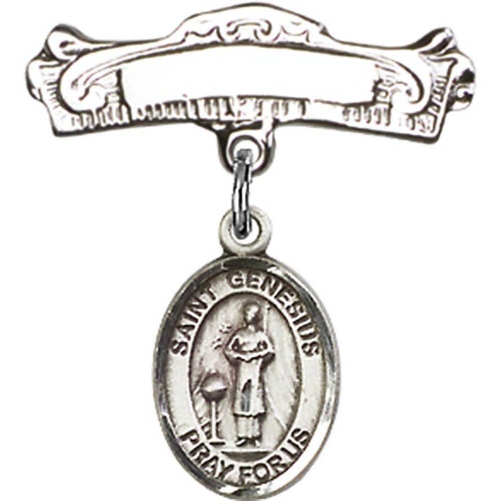St. Genesius of Rome Sterling Silver Baby Charm Badge - 7/8