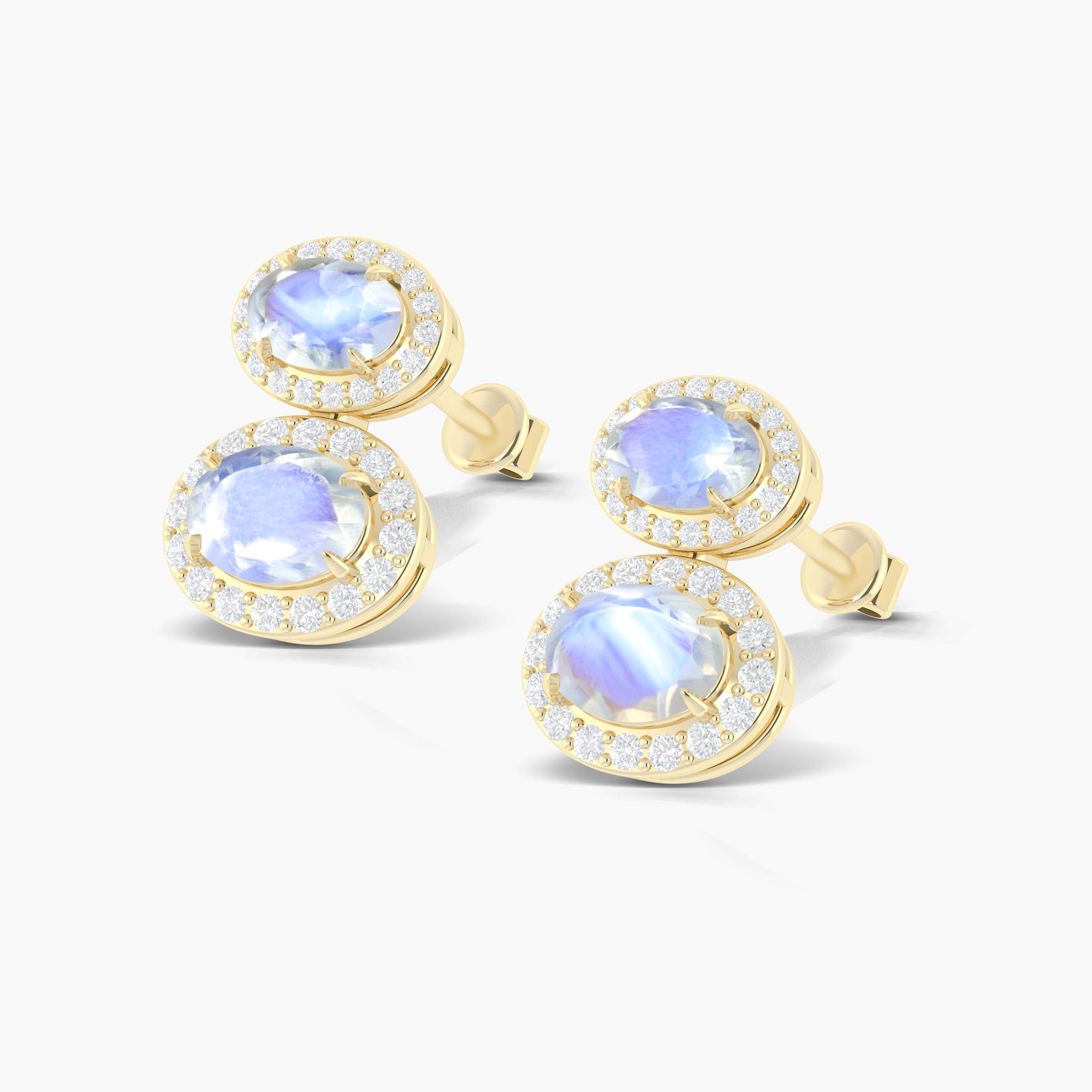 Natural Moonstone Dual Stone Halo Stud Earrings for Women - Sterling Silver 925 Hypoallergenic Jewelry - Perfect for Weddings, Parties & Everyday Wear