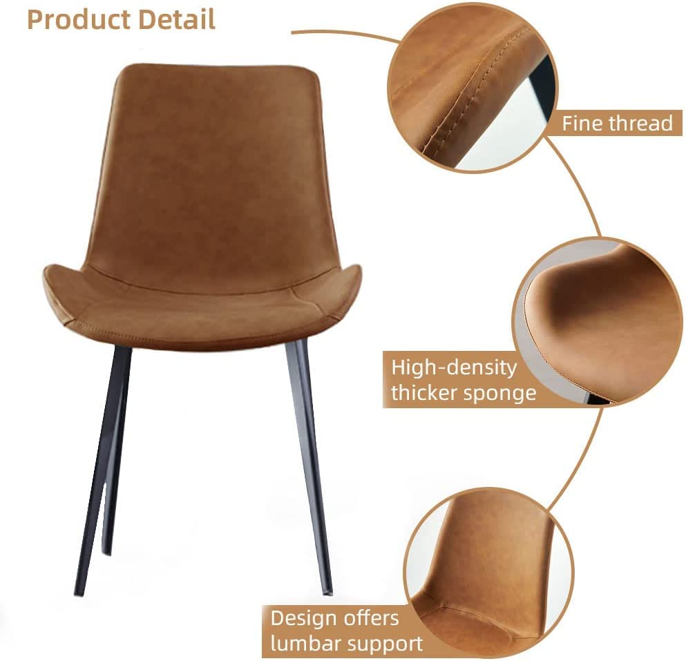 Modern Upholstered Faux Leather Dining Chairs Set of 2 - Brown Kitchen & Dining Room Chairs with Sturdy Metal Legs - Perfect for Breakfast Nook, Small Dining Spaces & Contemporary Home Decor