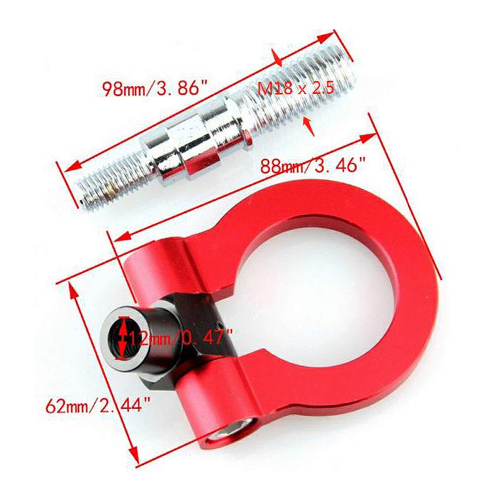 Universal Car Towing Hook - Heavy Duty Auto Trailer Ring with Red Finish - Perfect for Off-Roading, Camping & Emergency Vehicle Recovery