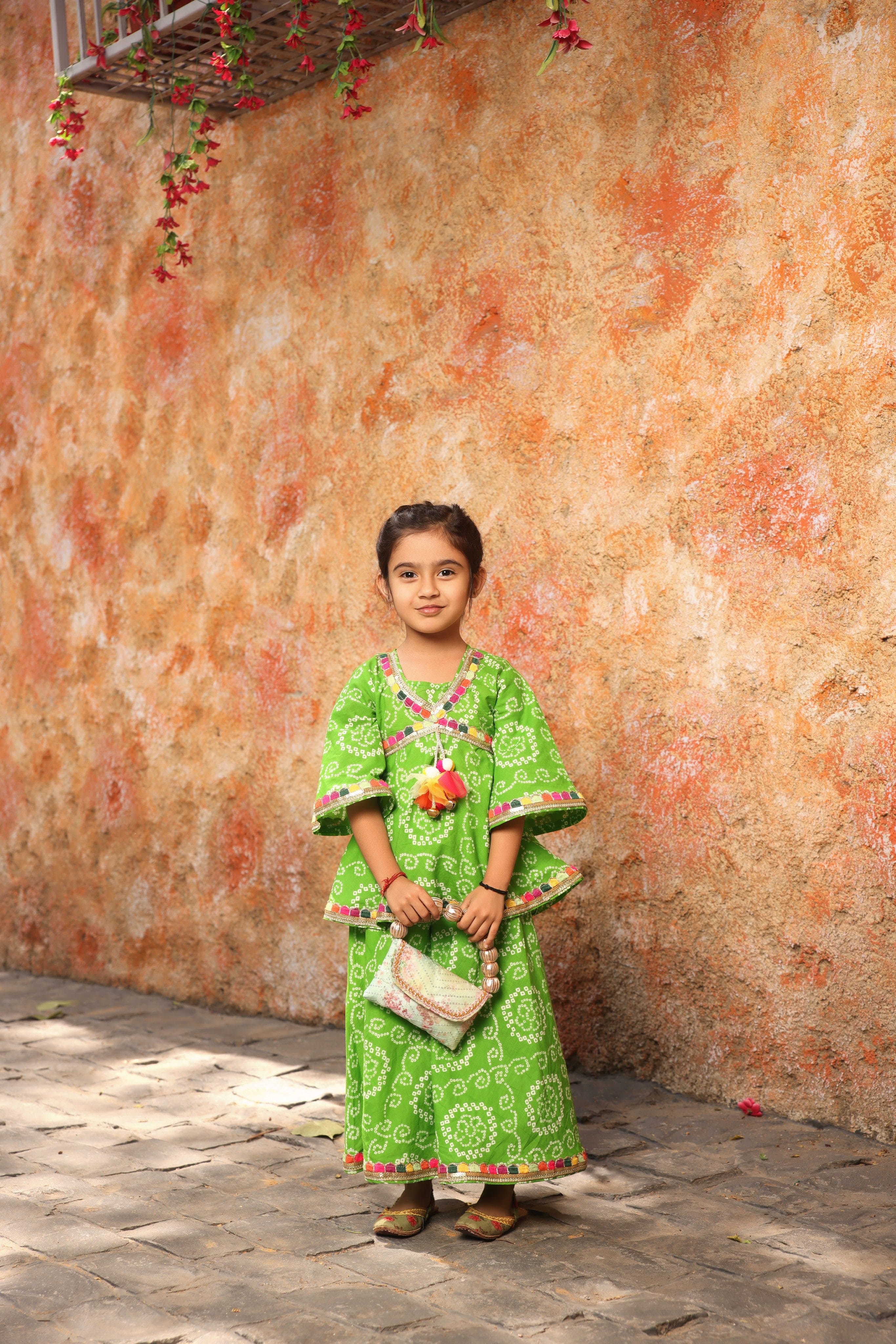 Pre Order: Stylish Green Bandhaj Kurti Sharara Set - Perfect for Festivals, Weddings & Ethnic Occasions