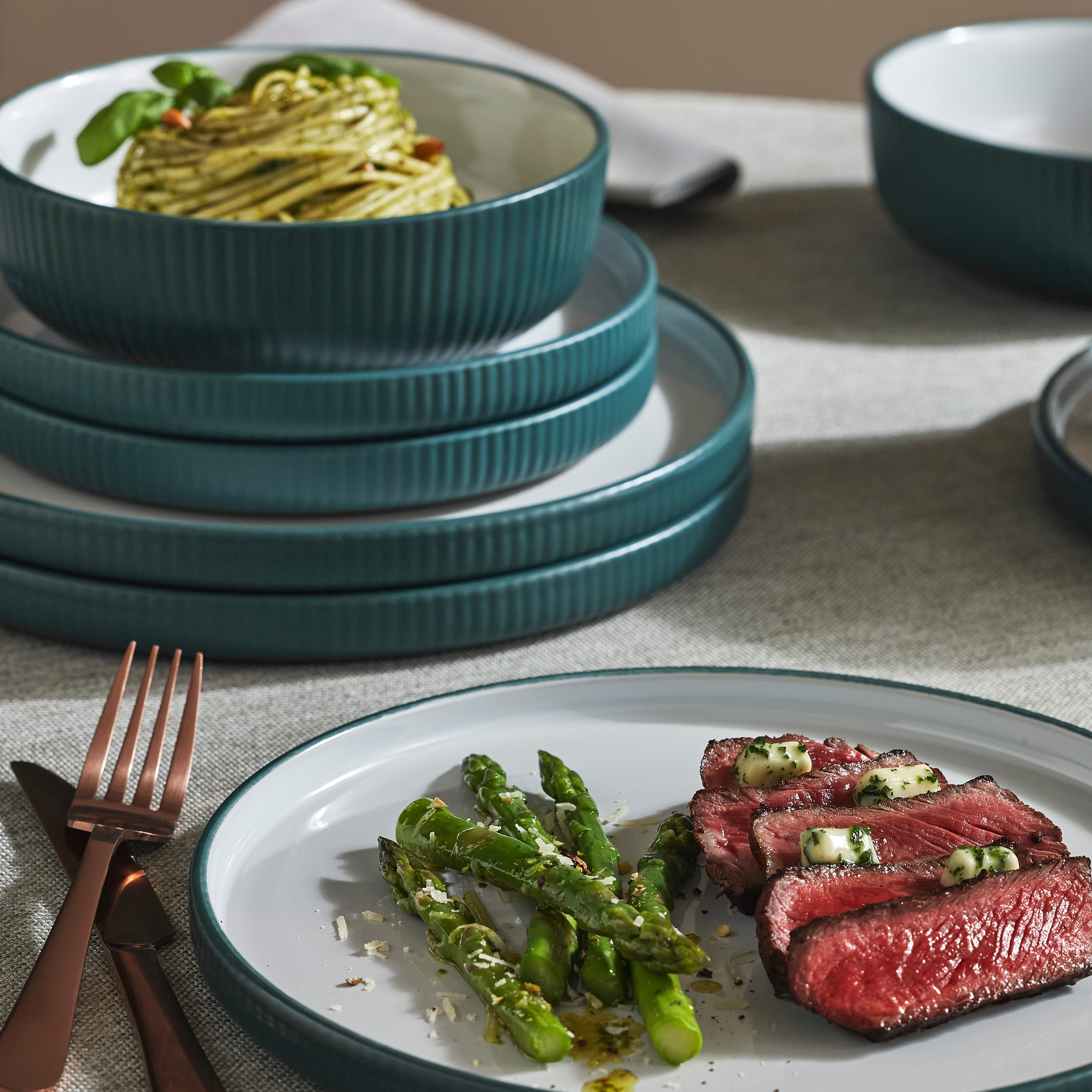 Premium Laro Stoneware Dinnerware Set - Eco-Friendly Green Dinner Plates, Bowls & Mugs - Durable Ceramic Tableware for Everyday Use & Dinner Parties