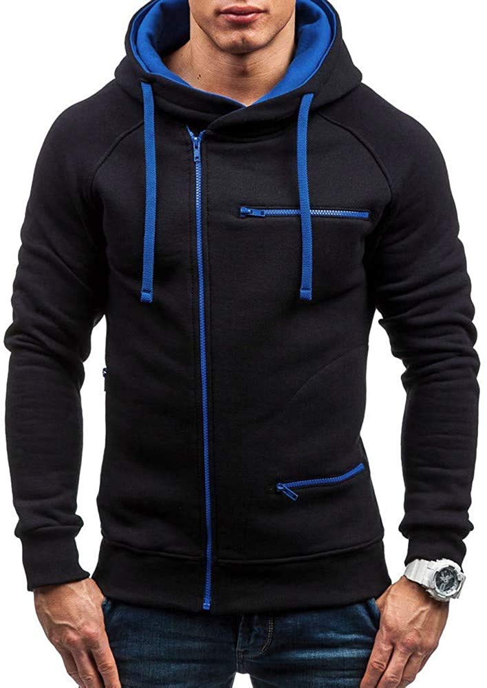Men's Midweight Zip-Up Hooded Sweatshirt - Solid Black Casual Pullover with Front Pockets | 3X-Large | Perfect for Outdoor Activities, Gym & Everyday Wear