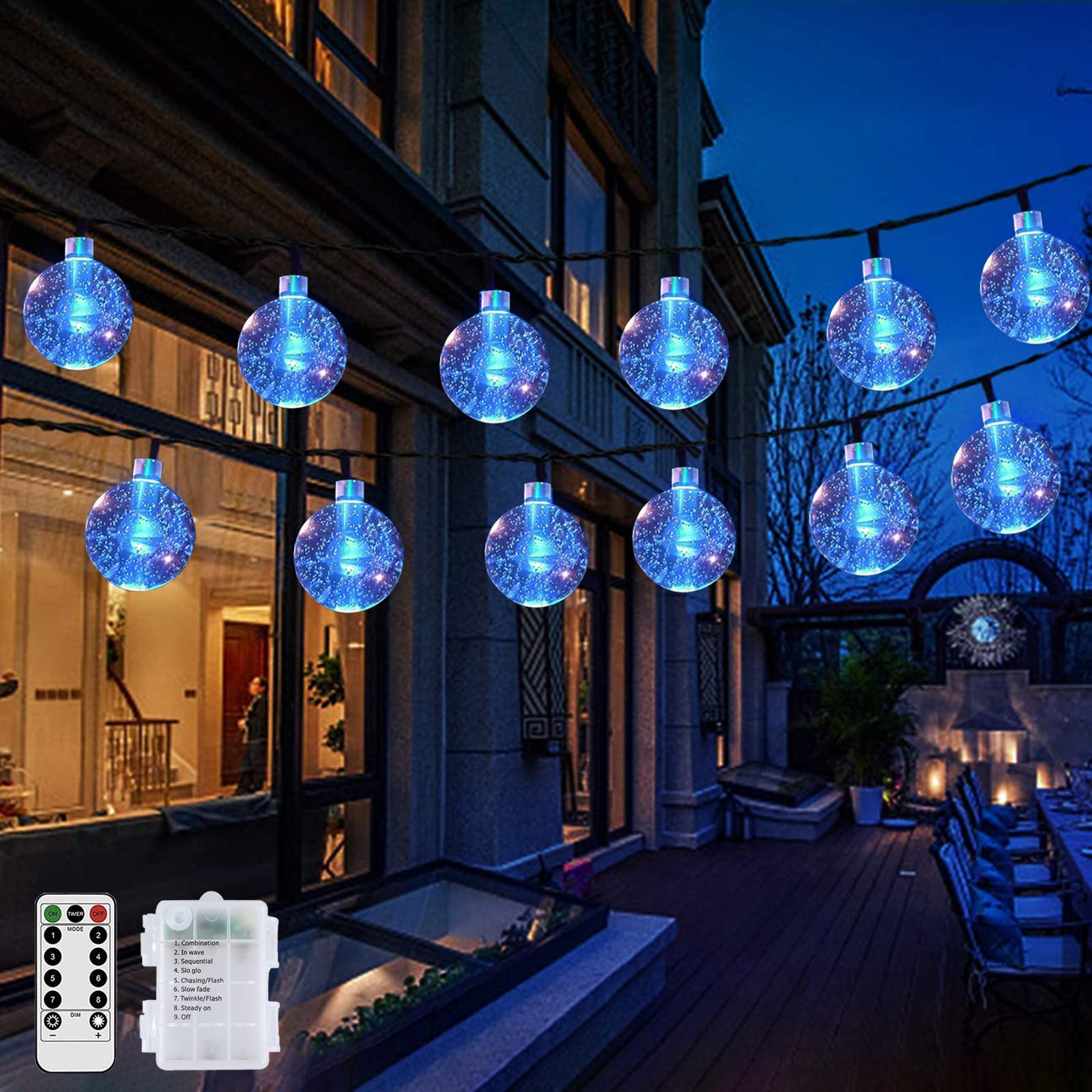 Halloween Decorations - 50ft LED Crystal Ball String Lights with Remote, 100 LED Battery Operated Fairy Lights, 8 Modes, Waterproof for Indoor & Outdoor Use (Blue) - Perfect for Halloween Parties, Home Decor, Garden Lighting, and Seasonal Events