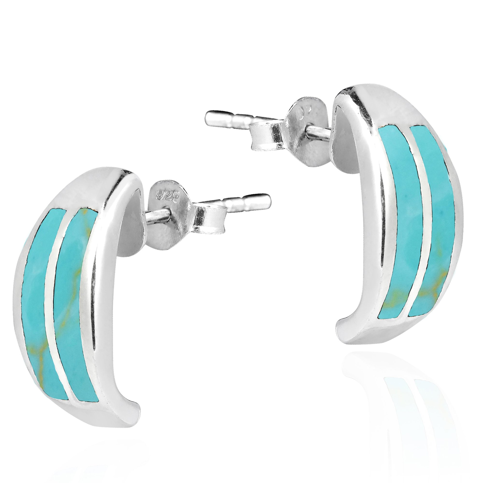AeraVida .925 Sterling Silver Post Earrings with Simulated Green Turquoise Inlay | Elegant Green Turquoise Jewelry for Women | Hypoallergenic Silver Earrings | Perfect for Casual Wear, Office & Special Occasions