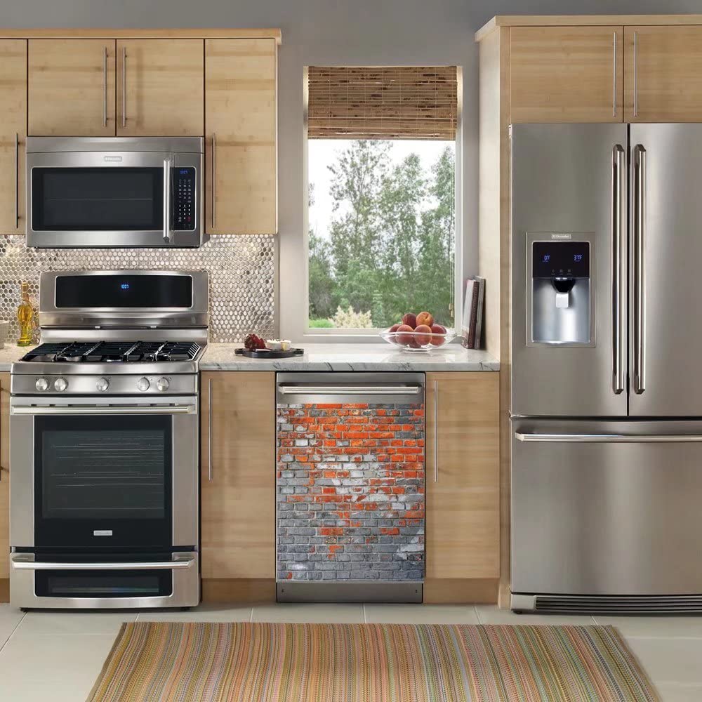 Brick Wall Dishwasher Magnet Cover - Reusable Vinyl Decal 23x26in for Kitchen Appliances