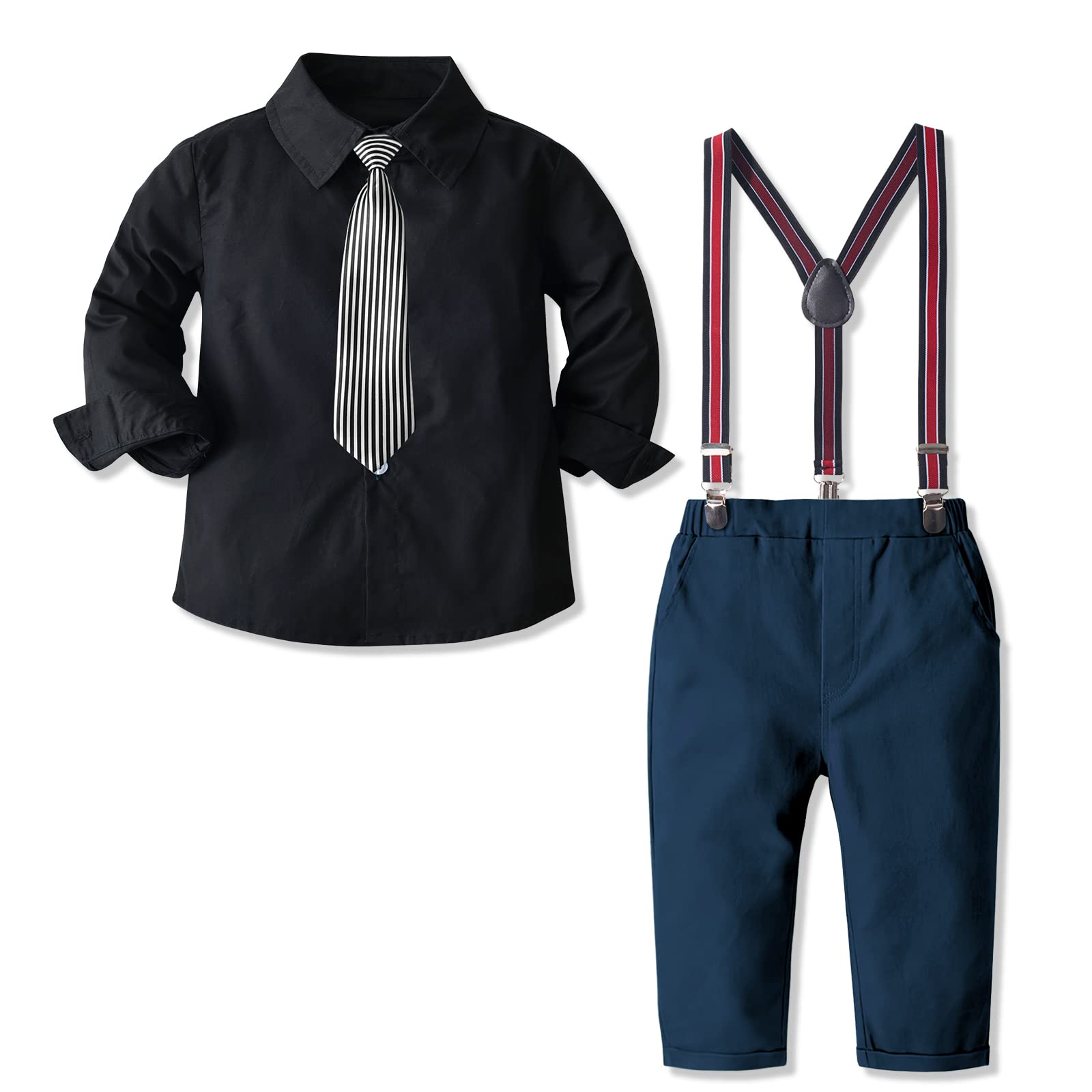 NWADA Baby Boy Formal Suit Set - Dress Shirt, Suspenders & Bow Tie Outfit for Toddlers (12M-7Y) | Perfect for Weddings, Parties & Special Occasions