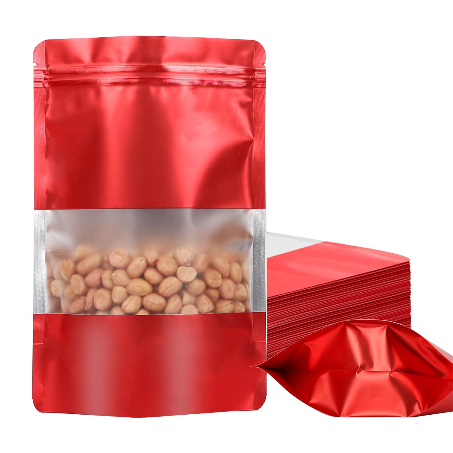 100 Pack Smell Proof Mylar Bags - Resealable Food Storage Bags with Matte Window & Scratch Resistant Design | 3.9×5.9 Inch Stand Up Foil Pouch for Herbs, Coffee, Snacks & Travel Organization (Red)