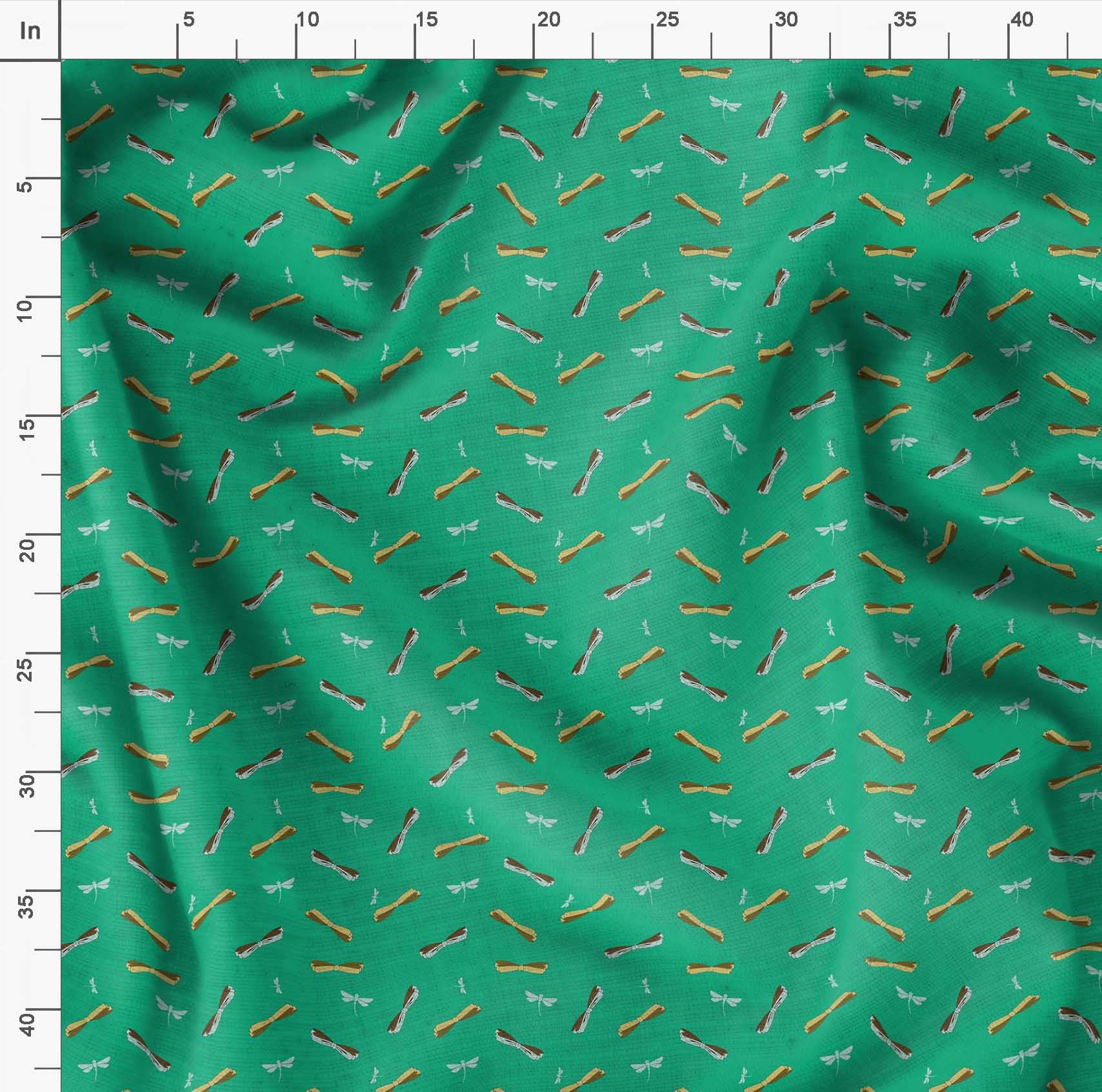 Soimoi Moss Green Georgette Fabric by The Yard - 42 Inch Wide - Bow & Dragonfly Printed Textile for Fashionable Creations - Whimsical Chic Dressmaking & DIY Crafting Material - Perfect for Dresses, Scarves, Home Decor & Sewing Projects