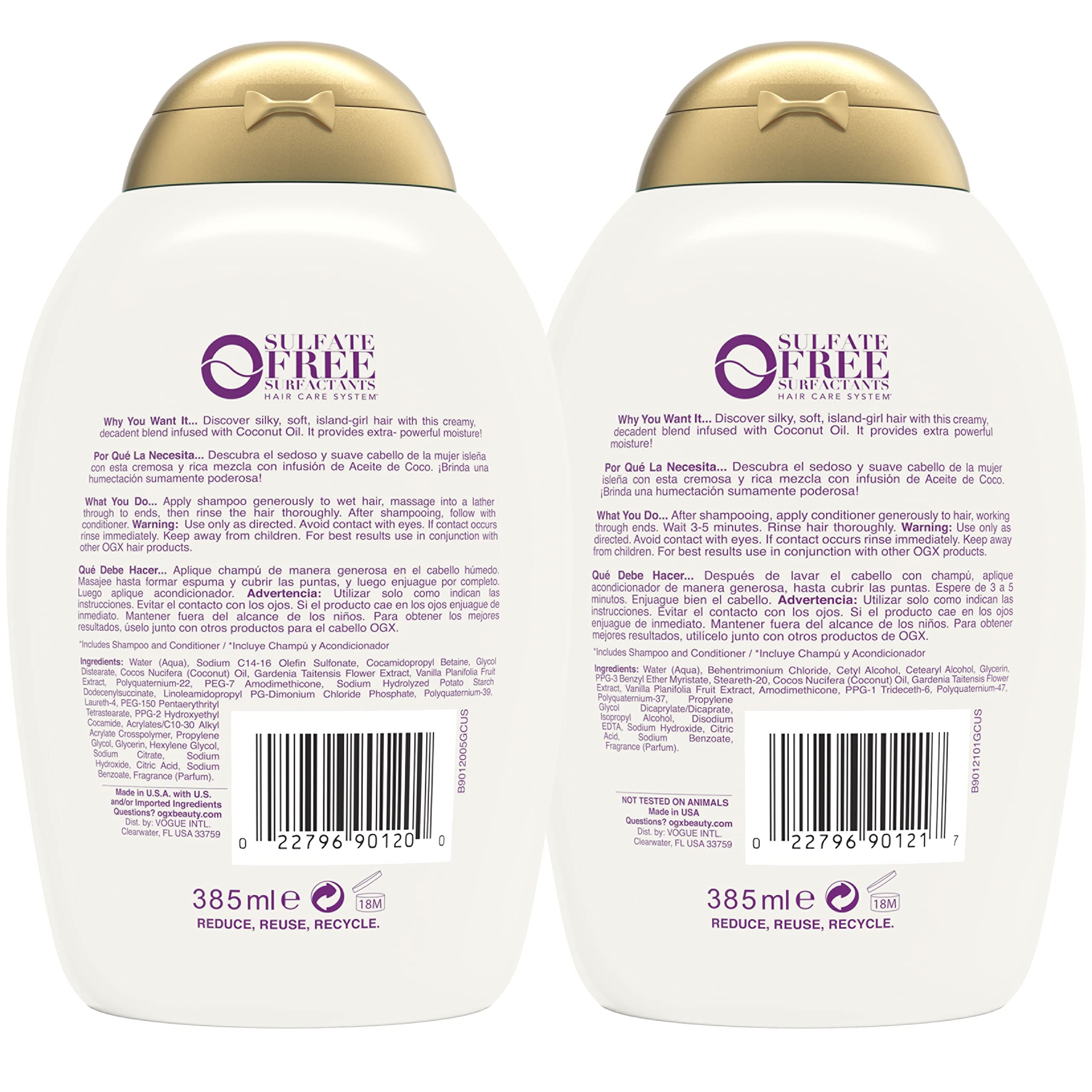 OGX Extra Strength Damage Remedy + Coconut Miracle Oil Shampoo & Conditioner Set - Hydrating & Taming for Dry, Frizzy, Coarse Hair - Paraben & Sulfate Free - 13 Fl Oz (2 Pack) - Perfect for Damaged Hair Repair & Daily Hydration