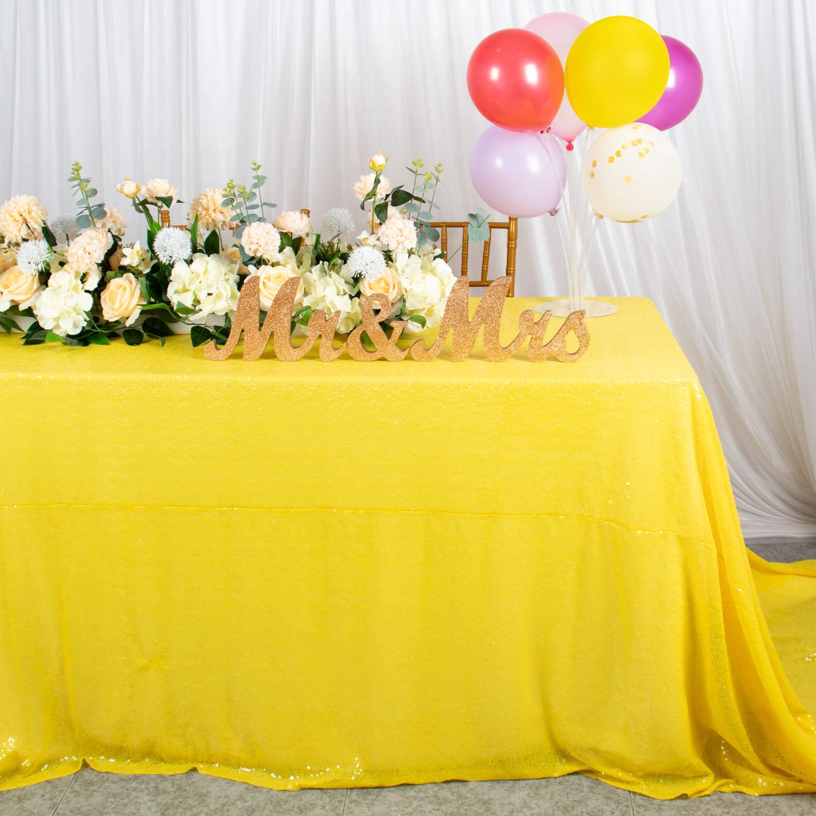 AMZLOKAE Yellow Rectangle Sequin Tablecloth 90x132 - Sparkling Wedding & Party Table Cover, Elegant Dining Room Decor for Special Occasions