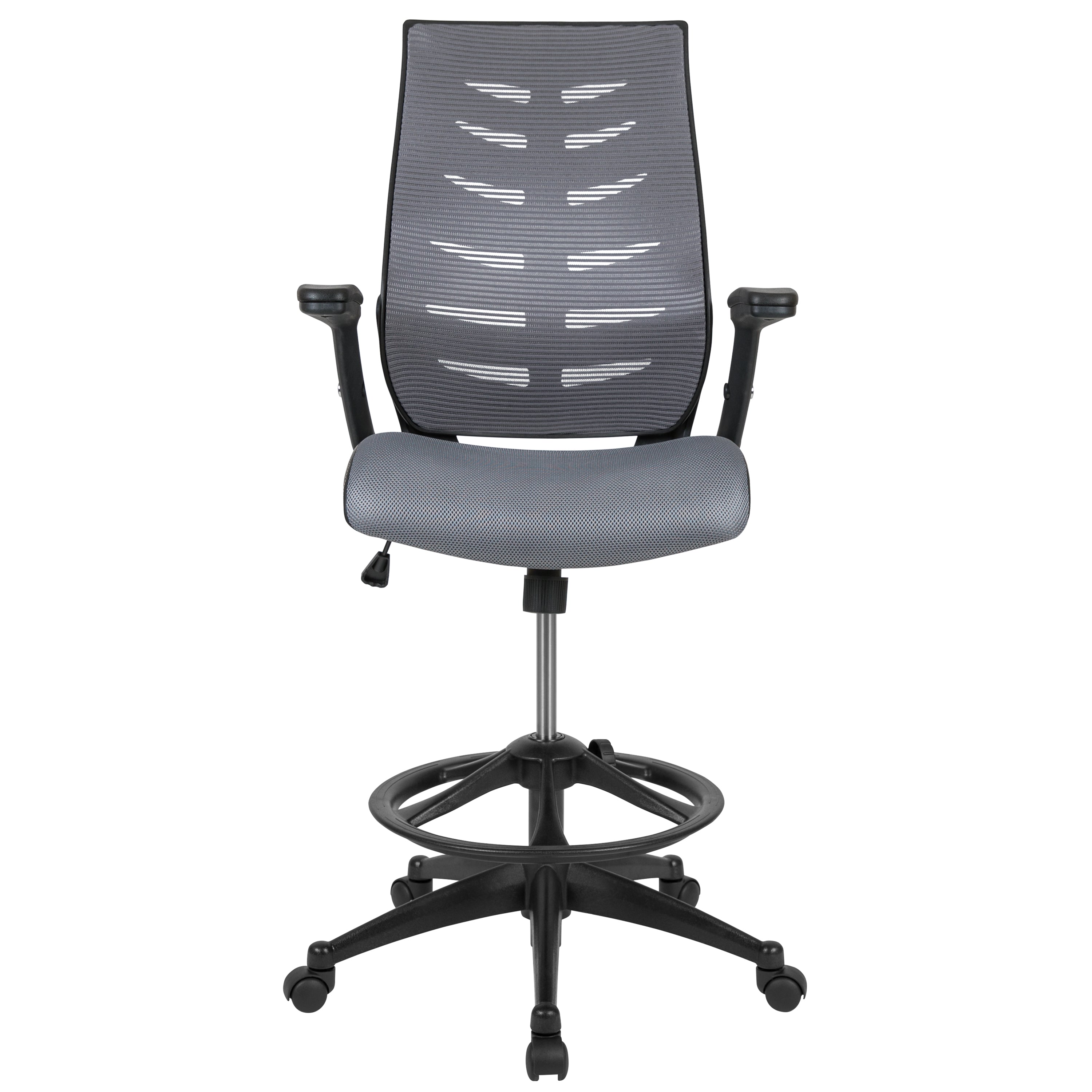 FLASH Kale High Back Ergonomic Drafting Chair - Adjustable Mesh Spine Support, Foot Ring & Flip-Up Arms - Perfect for Office, Gaming & Home Workspaces