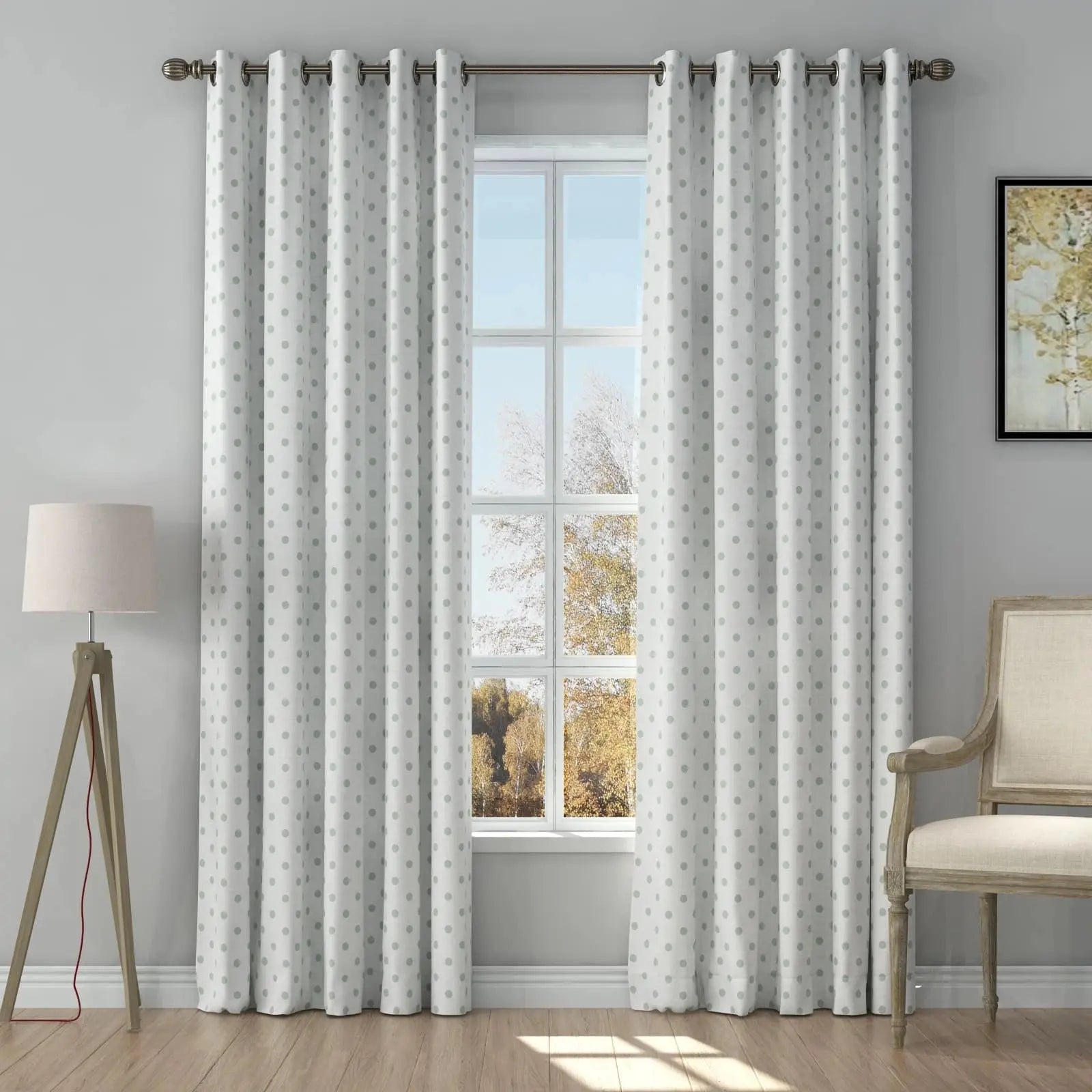 Stefana Silver Print Linen Curtains with Grommet Top - Elegant Window Drapes for Living Room, Bedroom & Dining Room Decor