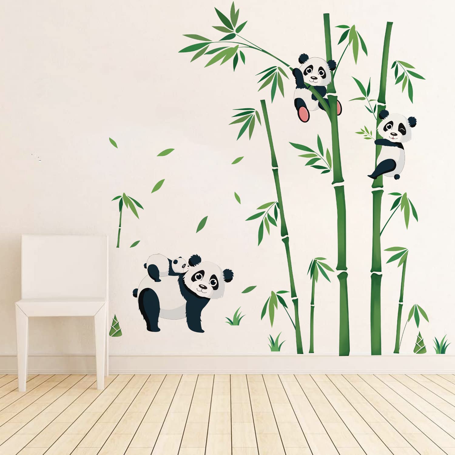 Runtoo Panda Animals Wall Decal - Bamboo Forest Wall Stickers for Kids Room & Nursery Decor - Perfect for Baby Bedroom, Playroom & Classroom Decorations