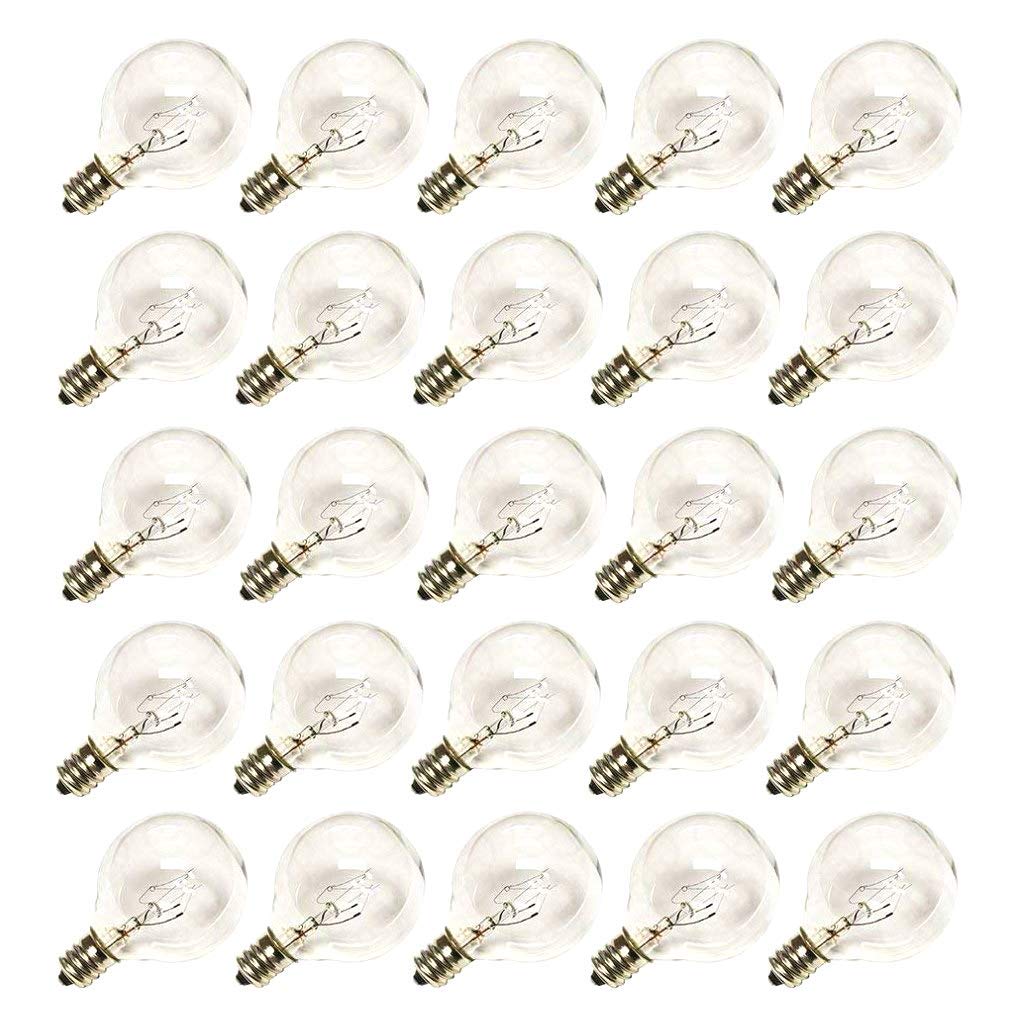 G40 Replacement Light Bulbs - 25 Pack, 5W 110V E12 Base, UL Listed for Indoor & Outdoor Use - Clear Globe Screw Base Bulbs for Porch, Patio, Garden & Home Decor Lighting