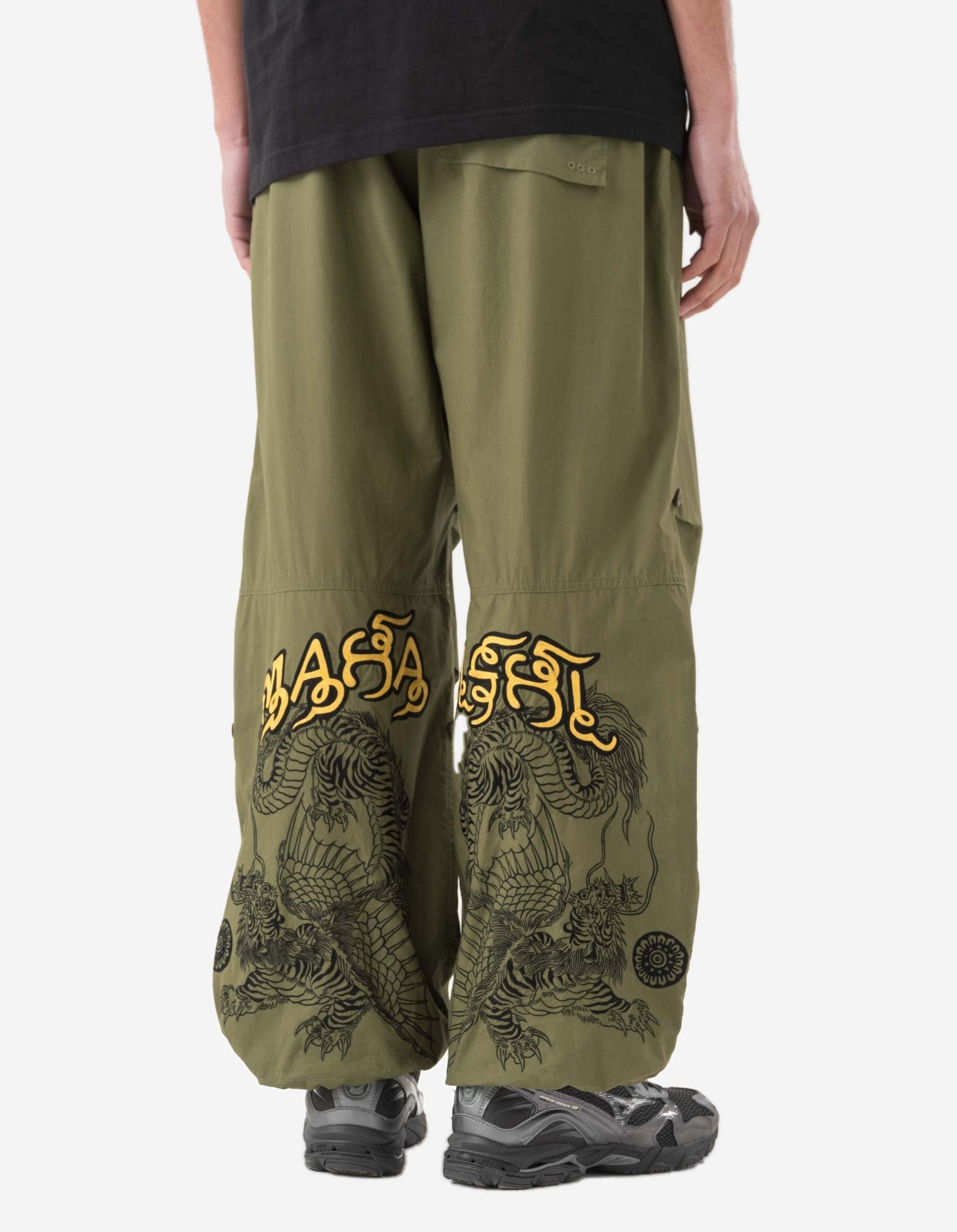 Muay Thai Shorts - 6092 Tiger Dragon Design Olive OG 107F for MMA, Kickboxing & Training - Premium Breathable Fabric for Fighters & Athletes