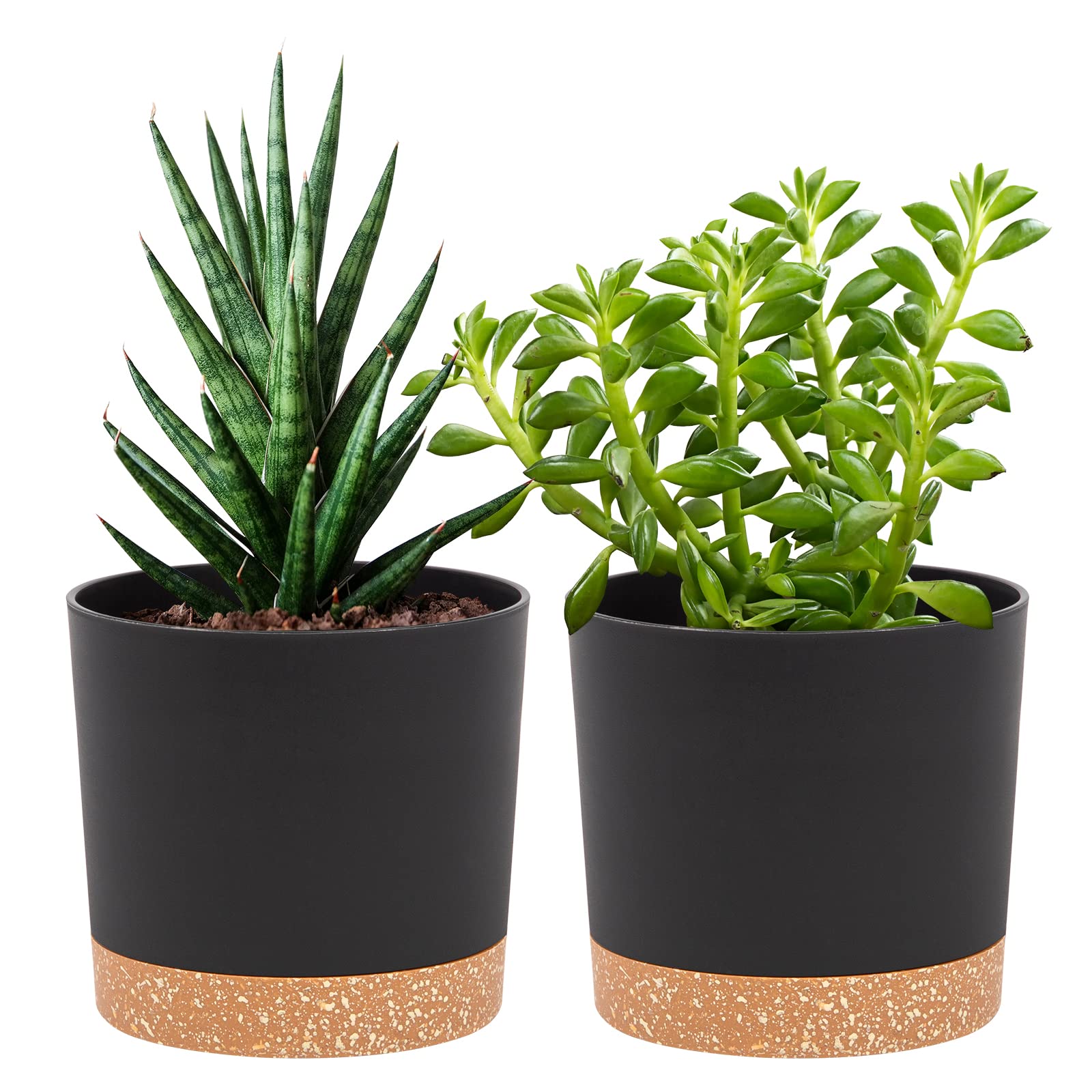 QCQHDU 5 Inch Plant Pots Set of 2 Pack - Indoor/Outdoor Flower Planters with Drainage Holes & Removable Saucer - Modern Decorative Garden Planters (Dark Grey) - Perfect for Home, Office, Balcony and Patio Decor