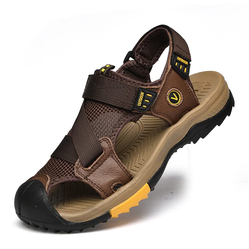 **Men's Closed Toe Leather Hiking Sandals – Lightweight Outdoor Sports Sandals for Summer Walking, Camping & Travel**