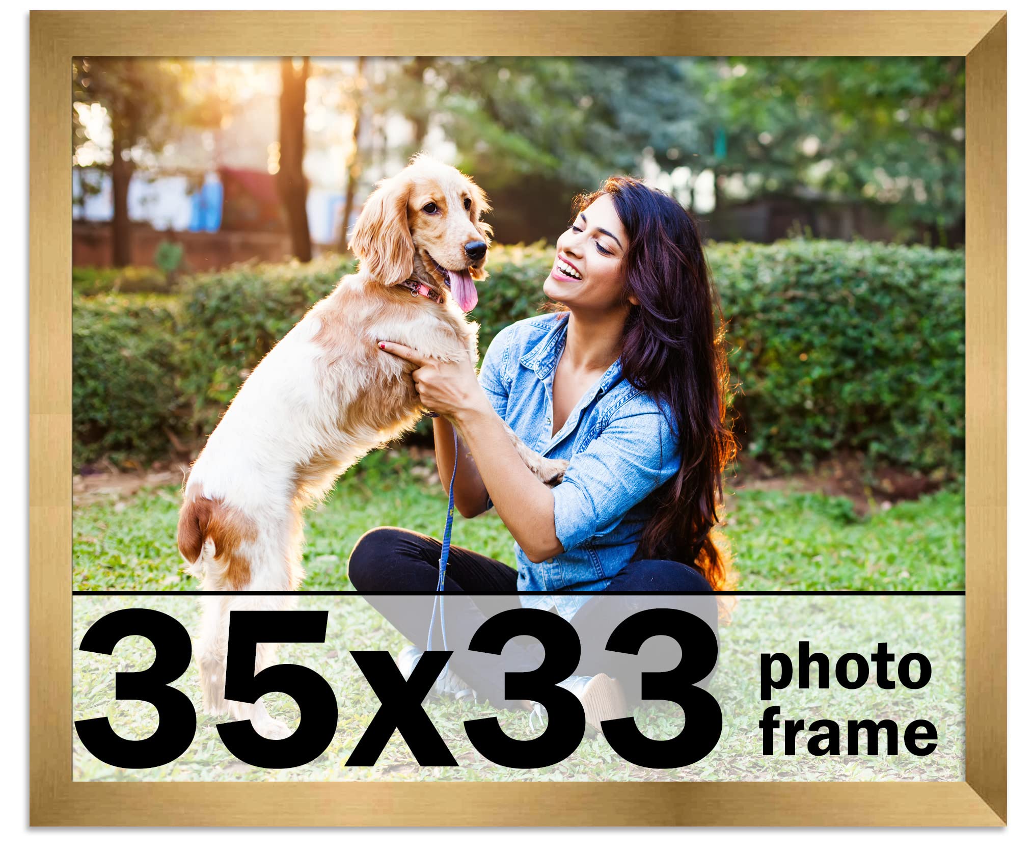 35x33 Inch Modern Metallic Bronze Picture Frame - Shatterproof UV Acrylic Front & Acid-Free Foam Backing - Wall Hanging Wood Photo Frame for Family Portraits, Home Decor, Office Display (No Mat Included)