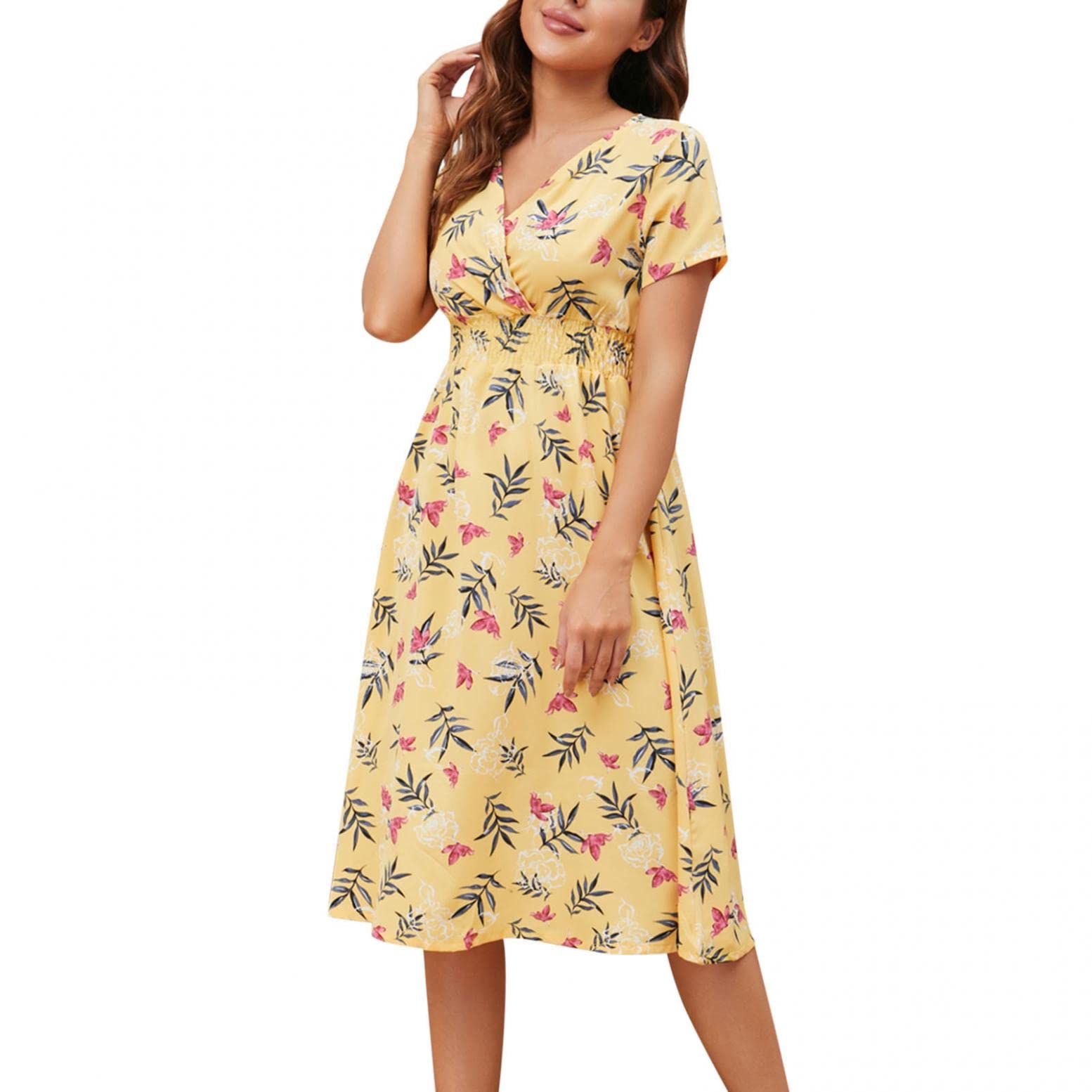 Elegant Floral Tie Front Ruffle Mini Dress for Women - V Neck, Short Sleeve, Flare Party Dress | Perfect for Cocktail Parties, Date Nights & Summer Events