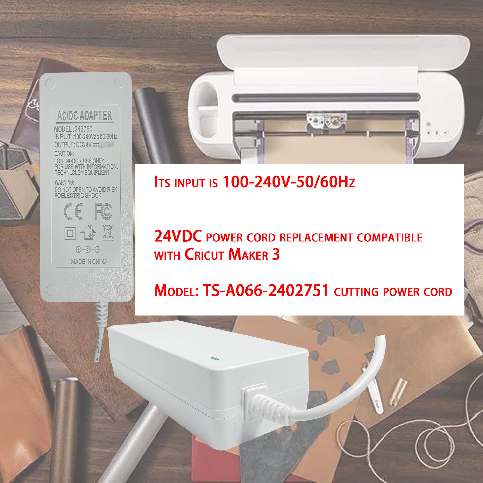 Replacement Power Cord for Cricut Maker 3 Cutting Machine - DC24V 2.75A Compatible with Cricut Maker 3 Power Adapter & Charger (White) - Perfect for DIY Crafting, Vinyl Cutting & Home Projects
