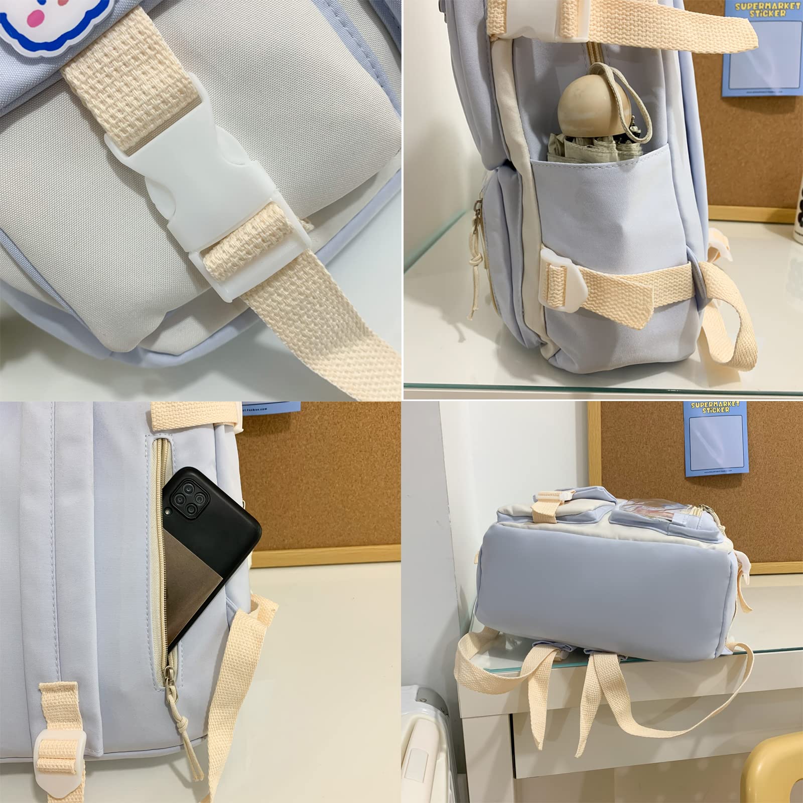 Preppy Kawaii Backpack for Girls with Pin & Accessories - Pink School Bag for Cute Aesthetic Style