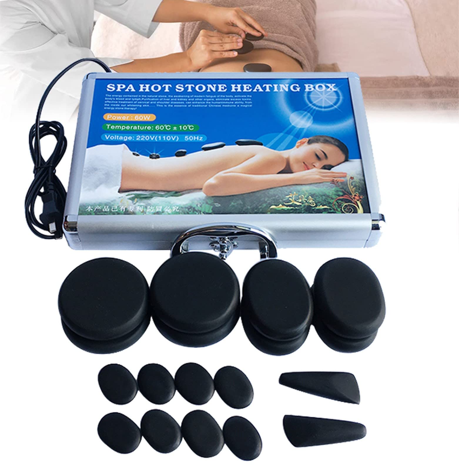 Professional Hot Stone Massage Kit - 18pcs Basalt Stones with Heating Box for Relaxation & Pain Relief | Perfect for Home Spa, Beauty Salons & Professional Therapists | Ideal for Stress Relief, Muscle Recovery & Couples Massage