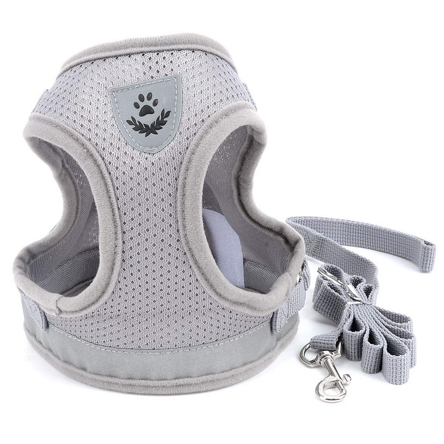 Ranphy Escape-Proof Reflective Cat Harness & Leash Set - Adjustable No-Pull Soft Mesh Vest for Small Dogs, Puppies & Kittens (Gray XS) - Perfect for Safe Outdoor Walks, Training & Nighttime Visibility