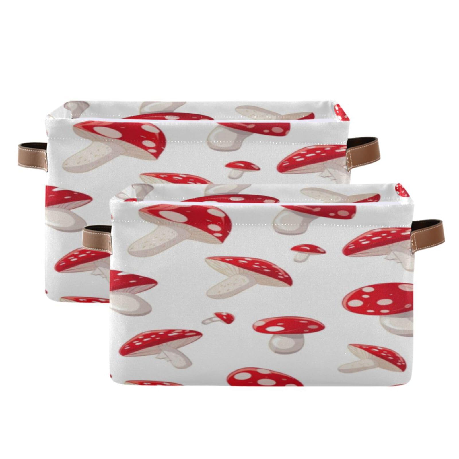 Large Fabric Storage Bins with Handles - Collapsible Closet Organizer Baskets for Shelves, Clothes & Toys | Decorative Mushroom Pattern Home Storage Solution for Bedroom, Nursery & Living Room Organization