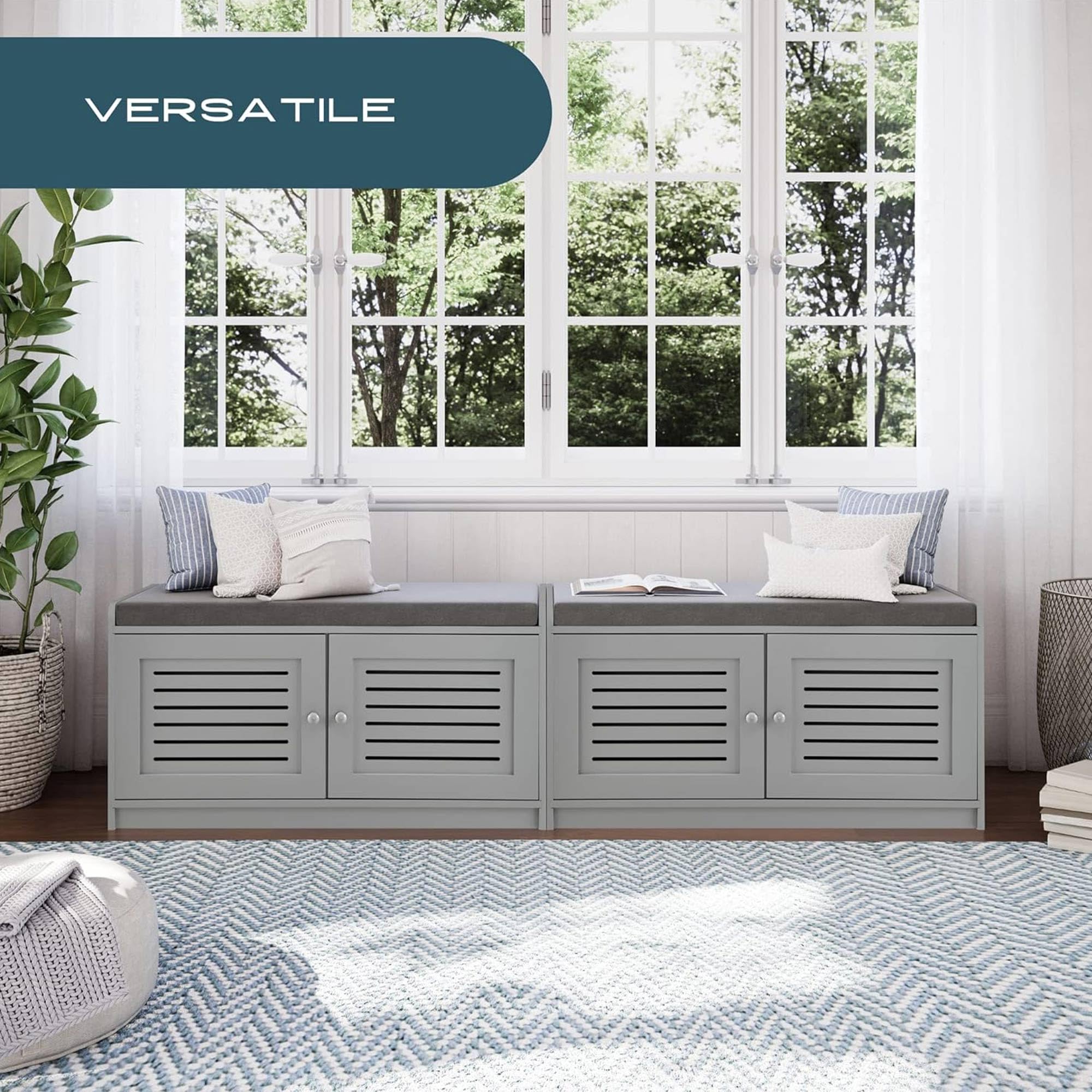 2 Pack Gray Wooden Shoe Storage Bench with Cushioned Seat & Adjustable Shelves - Entryway Organizer for Living Room, Bedroom & Hallway | Perfect for Small Spaces, Closet Organization & Shoe Rack Furniture