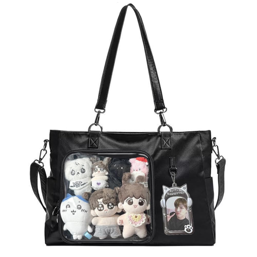 Cute Kpop Anime Ita Bag - Kawaii Tote & Crossbody for Pins - Black | Perfect for Concerts & Cosplay