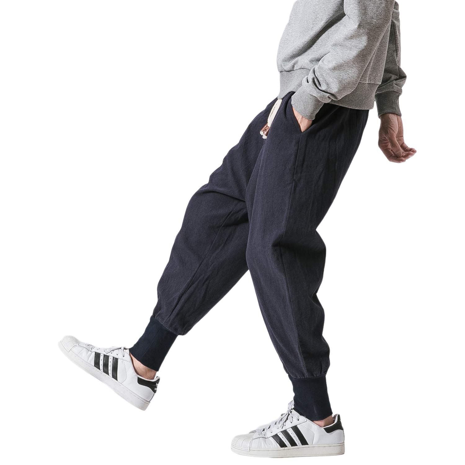 PRIJOUHE Men's Slim Fit Joggers - Low Crotch Sweatpants for Hip Hop & Casual Wear | Comfortable Harem Pants for Running, Gym, Lounge & Street Style