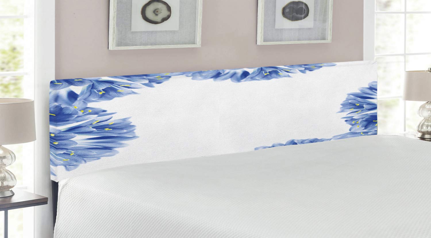 Ambesonne Floral King Size Headboard - Upholstered Decorative Metal Bed Frame with Memory Foam, Fresh Crocus Petals Border in Violet Blue & Pale Green | Spring Gardening Theme | Perfect for Master Bedroom, Guest Room & Home Decor