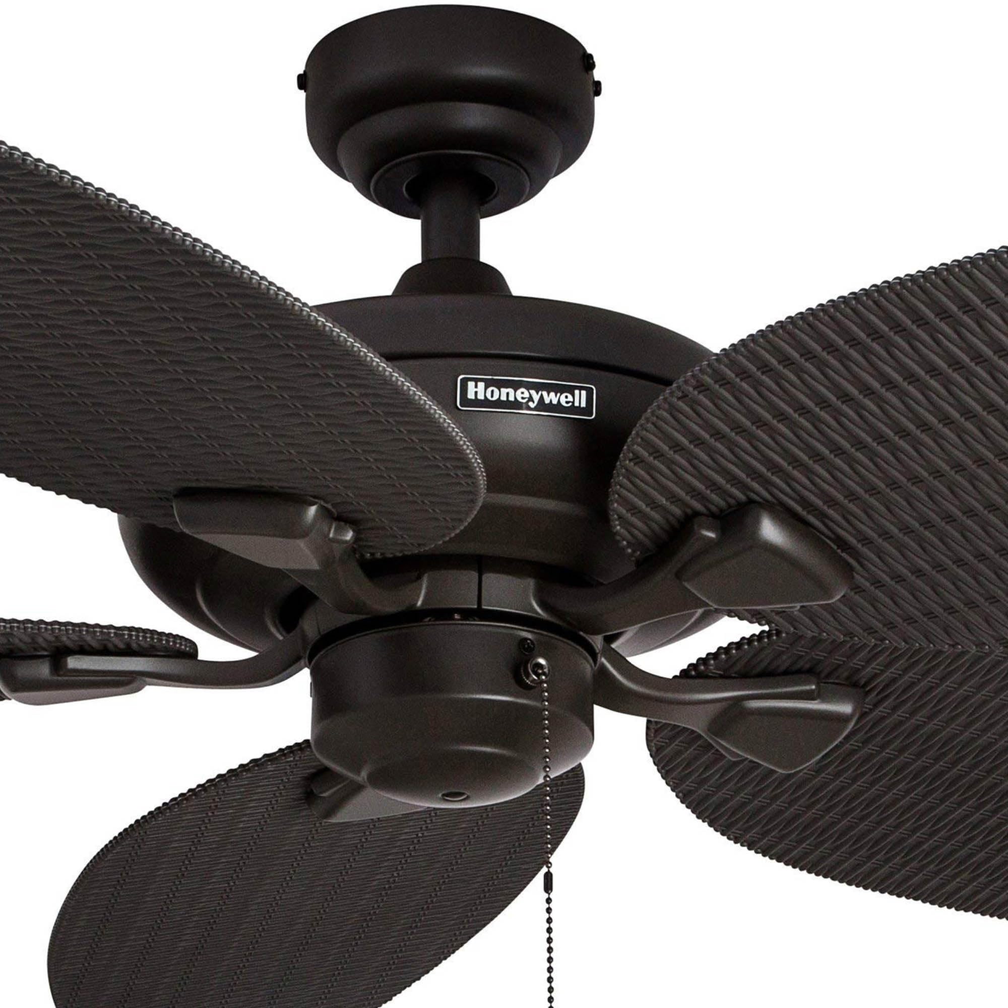 Honeywell Duval 52 Inch Indoor/Outdoor Ceiling Fan with Pull Chain - Tri-Mount 5 Blade Tropical Design, ETL Damp Rated, Bronze (50201-01) - Perfect for Patio, Bedroom, and Living Room Cooling