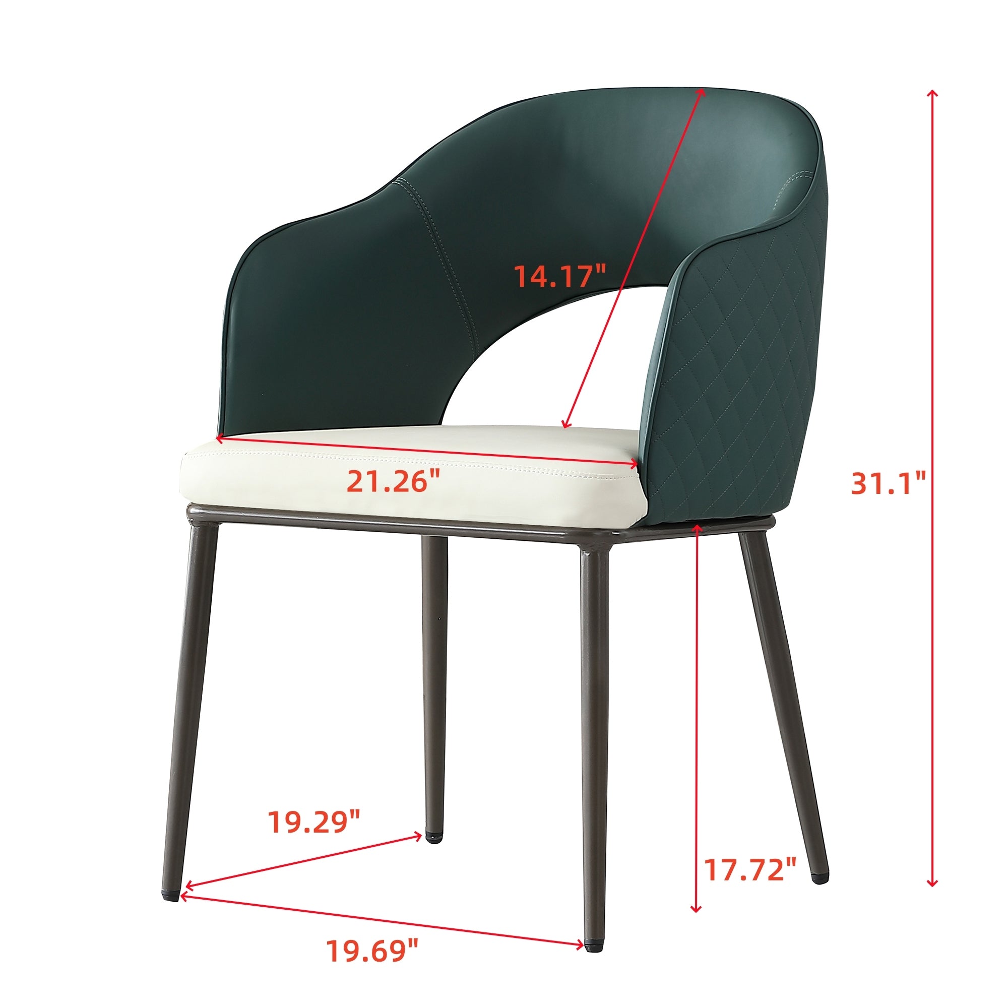 Modern Faux Leather Dining Chairs Set of 2 - Metal Legs, Green Upholstered Kitchen & Dining Room Chairs for Home, Restaurant, or Office Use
