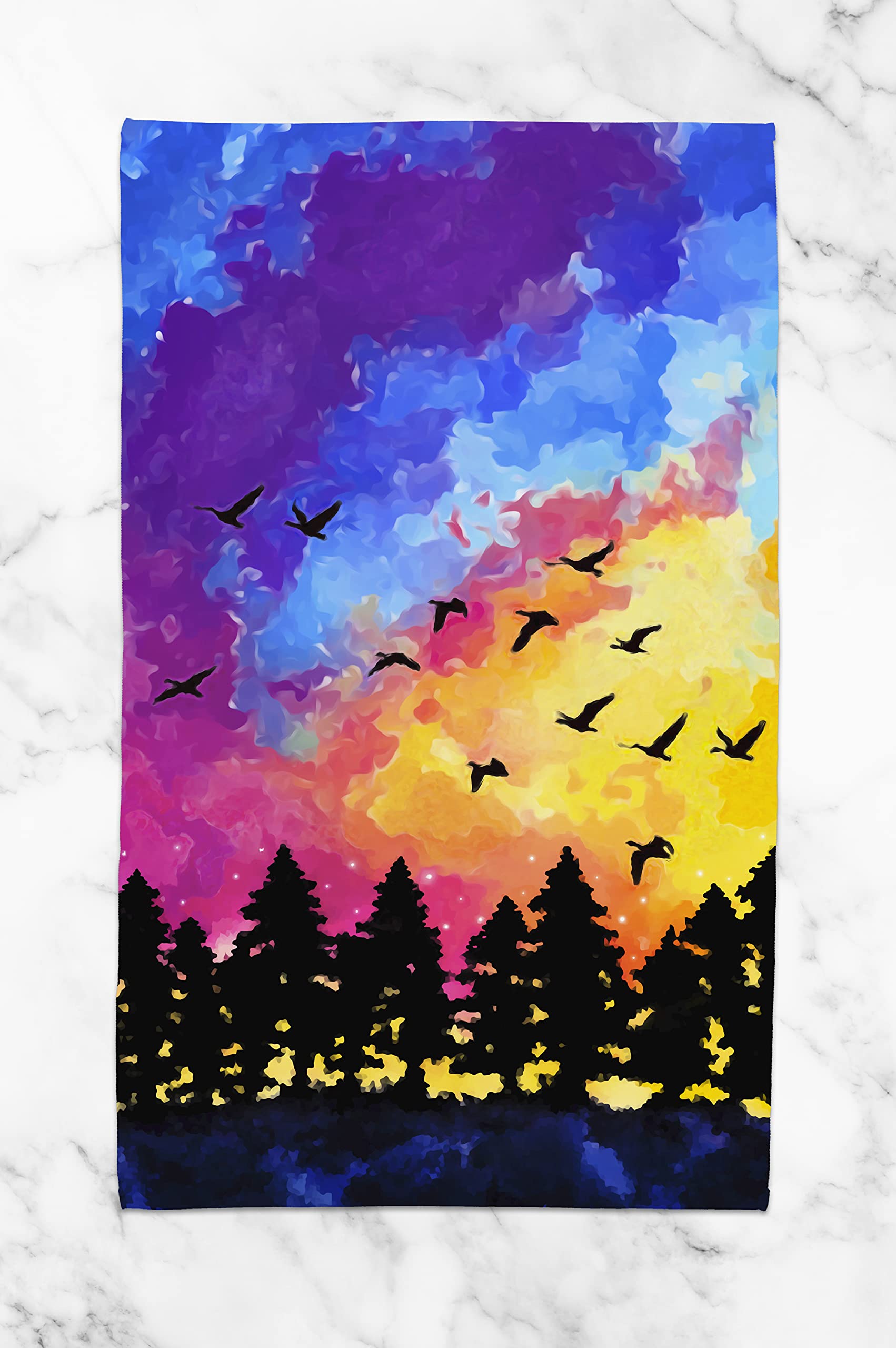 Premium Pine Forest Hand Towel - Soft Cotton Terry Cloth Kitchen & Bath Towel 15x25 Inches - Sunset Sky Design for Home, Spa, and Guest Bathroom Decor