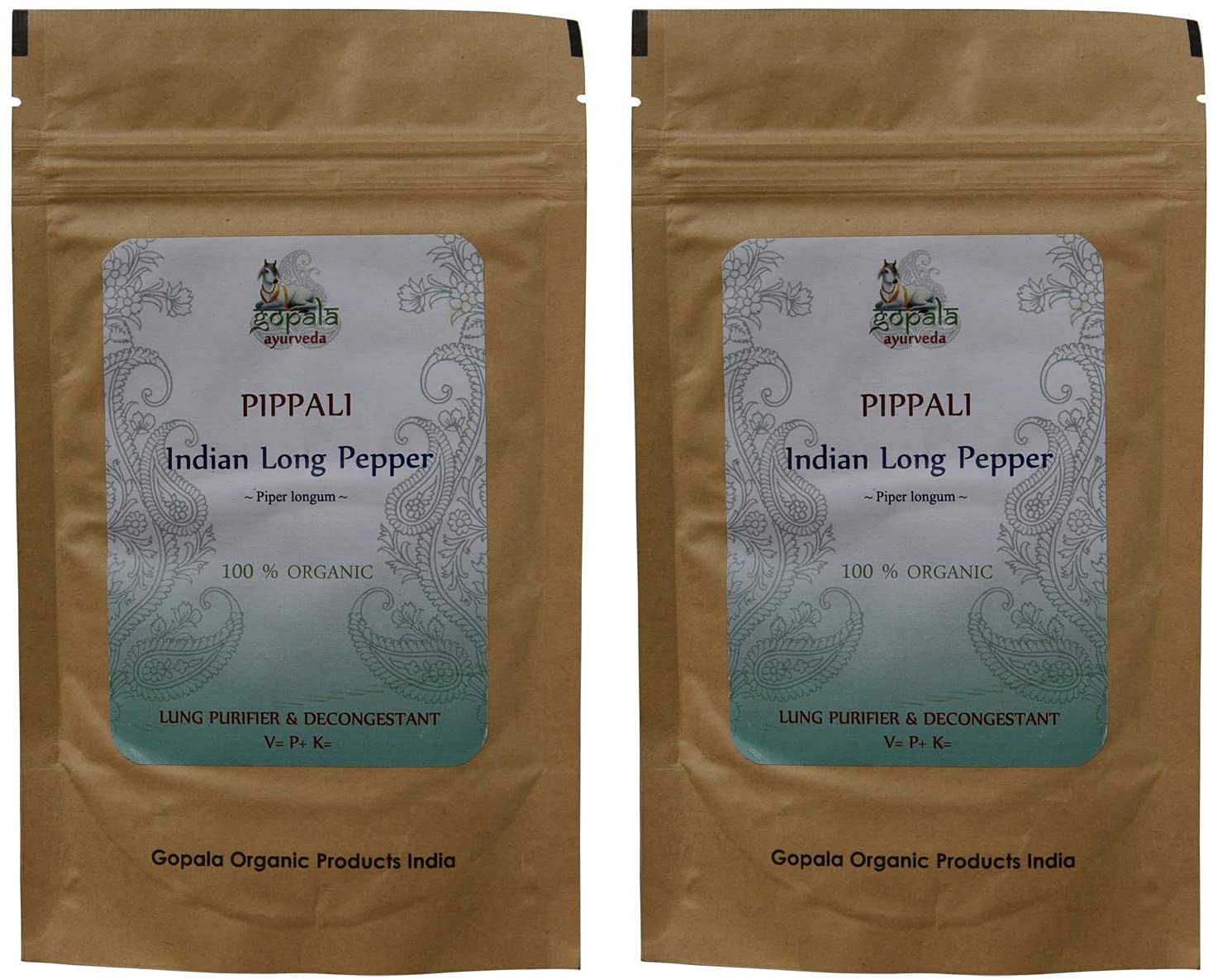 USDA Certified Organic PIPPALI Powder (Piper longum) - 100% Pure Ayurvedic Herbal Supplement - 100g Resealable Zip Lock Pouch (Pack of 2) for Digestion, Immunity & Respiratory Health - Perfect for Tea, Smoothies & Ayurvedic Remedies