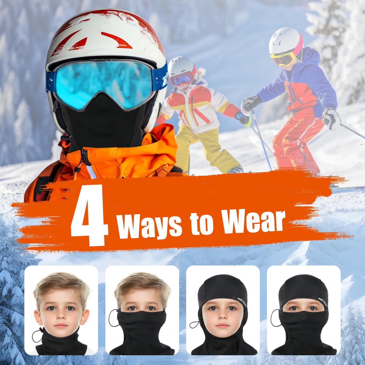 Labeol 2 Pack Kids Balaclava Ski Mask - Windproof Winter Face Cover for Boys & Girls with Adjustable Drawstring - Perfect for Skiing, Snowboarding & Outdoor Winter Activities