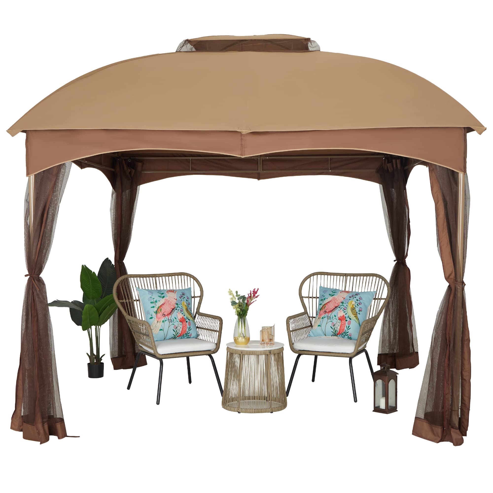 PHI VILLA 10x10 Gazebo Canopy for Patio - Double Vent Outdoor Canopy with Netting & Screens - Heavy Duty Garden Gazebo for Deck, Backyard, and Outdoor Events (Khaki) - Perfect for BBQs, Parties, and Relaxing in Your Yard
