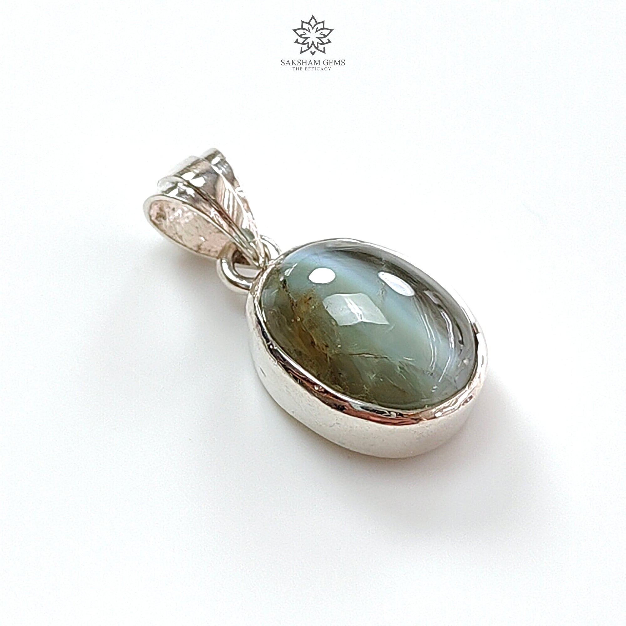 Natural Chrysoberyl Cat's Eye Silver Pendant - 3.34g Oval Cabochon Gemstone in 925 Sterling Silver Bezel Setting | Elegant Jewelry Gift for Women, Birthday, Anniversary & Special Occasions