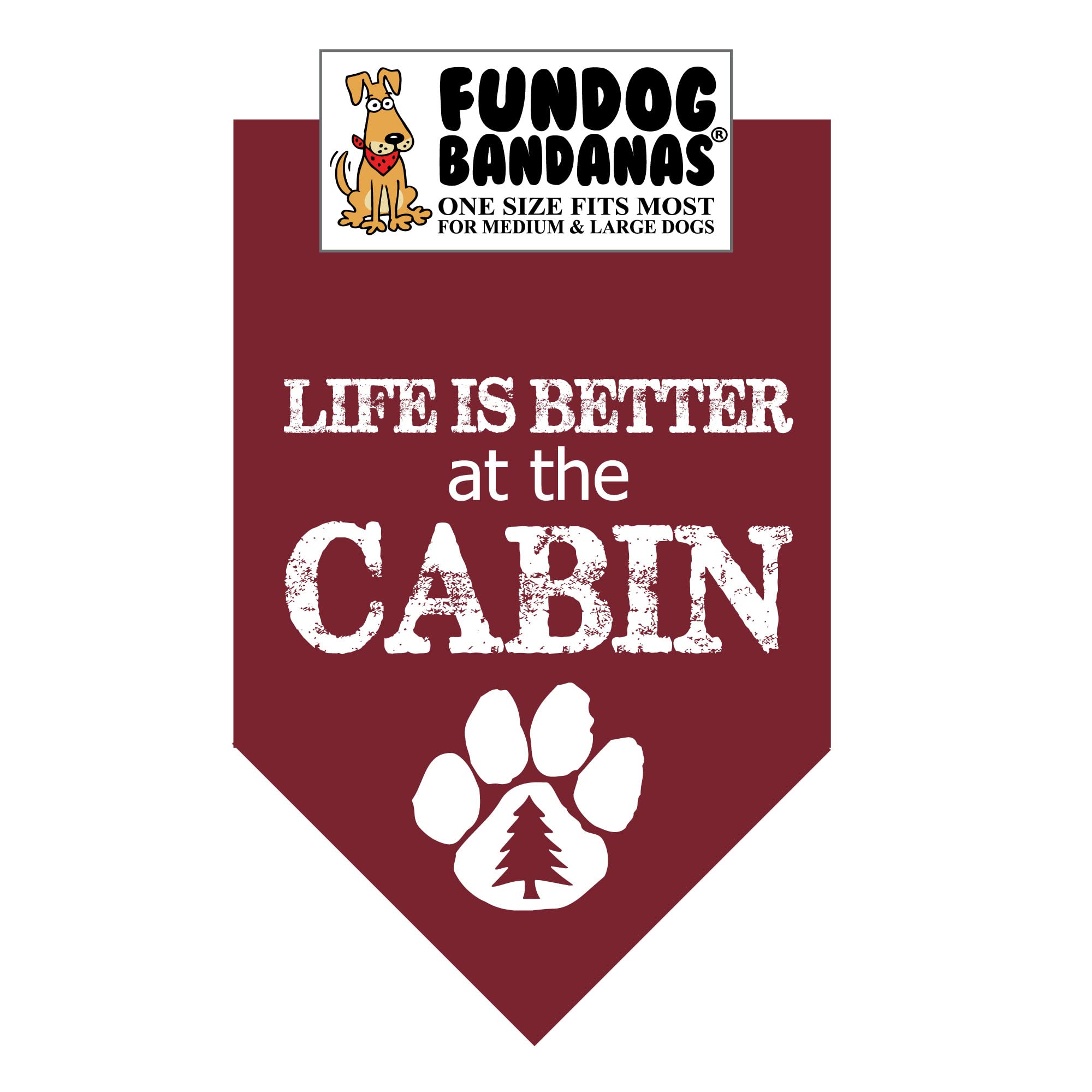 Life is Better at The Cabin Dog Bandana - Adjustable Bandana for Medium to Large Dogs, Burgundy Plaid - Perfect for Outdoor Adventures, Hiking & Pet Photos