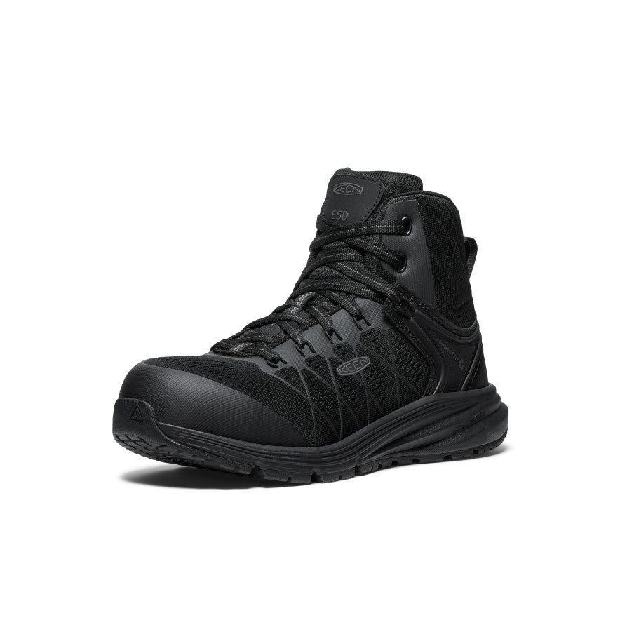 Women's Vista Energy Mid ESD Safety Shoes with Carbon Toe - Black/Black | Slip-Resistant Work Boots for Electricians & Industrial Workers