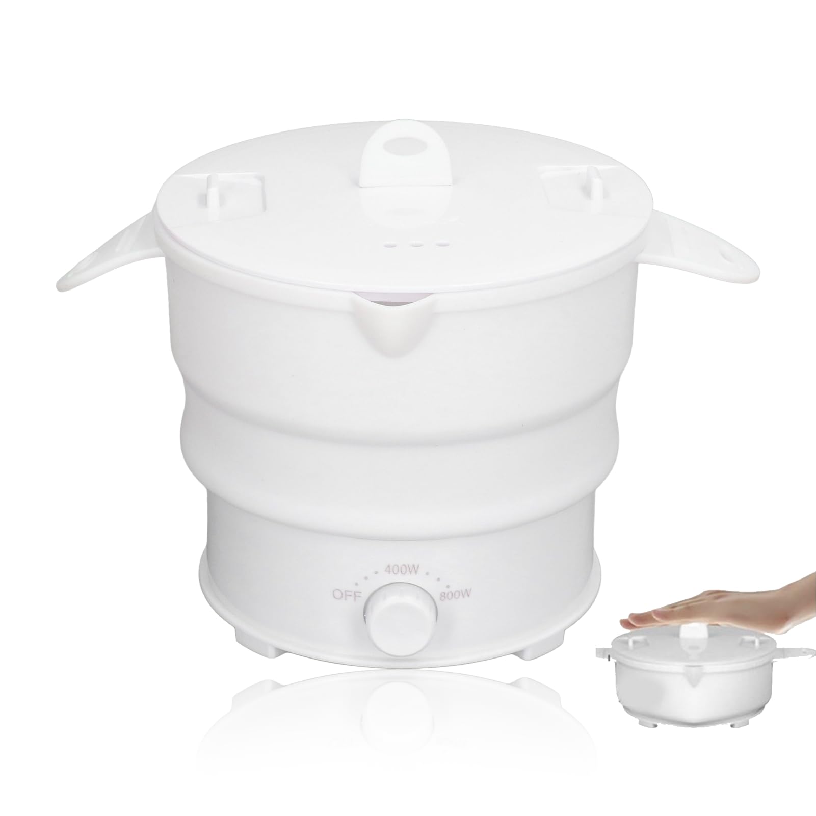 Foldable Electric Cooking Pot - 1.2L Portable Hot Pot with Stainless Steel Bottom, Multi-Function Ramen Cooker for Travel, Camping, Dorm & Home Use | Compact Electric Cooker for Soup, Noodles & Instant Meals