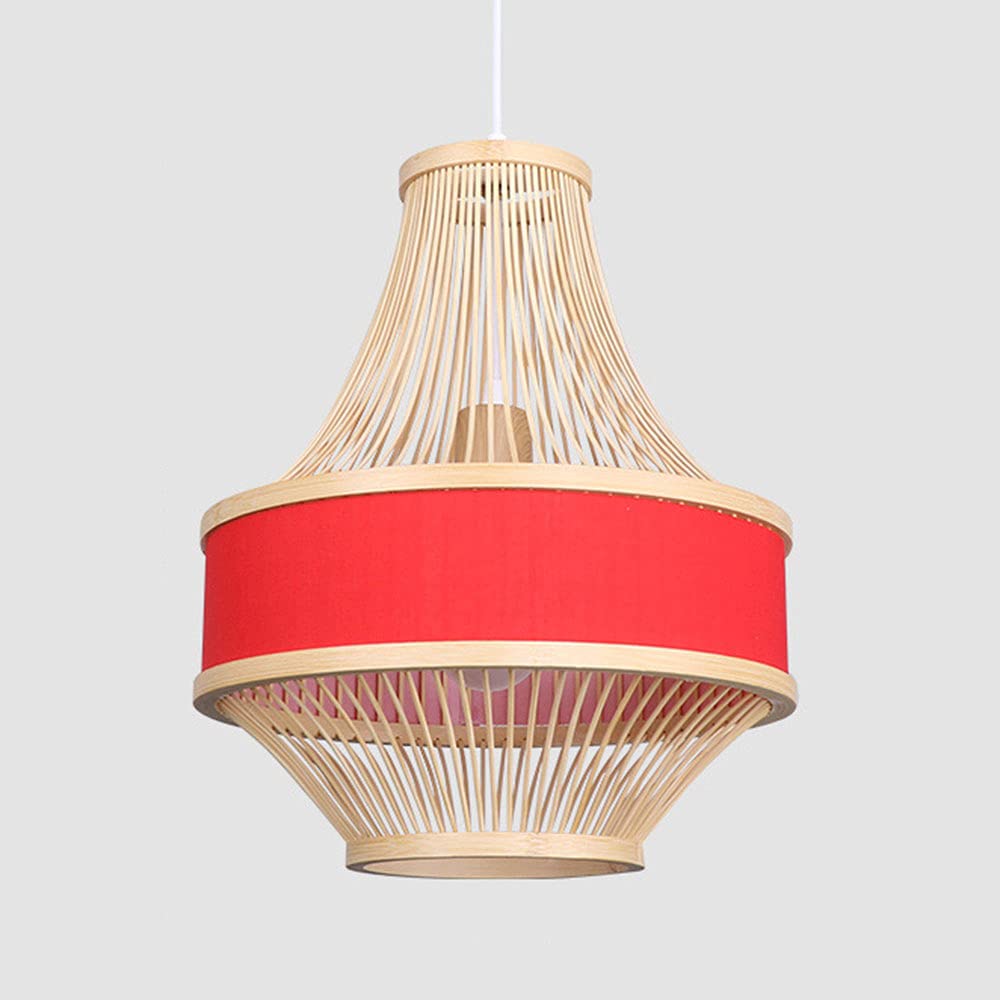 Vintage Bamboo Basket Chandelier - Wicker Pendant Light with Fabric Lampshade for Dining Room & Farmhouse Decor | Perfect for Rustic, Boho, and Coastal Style Homes