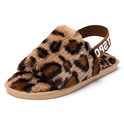 Women's Fuzzy Faux Fur Slide Sandals with Strap - Plush Open-Toe Slippers for Indoor & Outdoor Use - Cozy House Shoes for Bedroom, Lounge & Winter Comfort